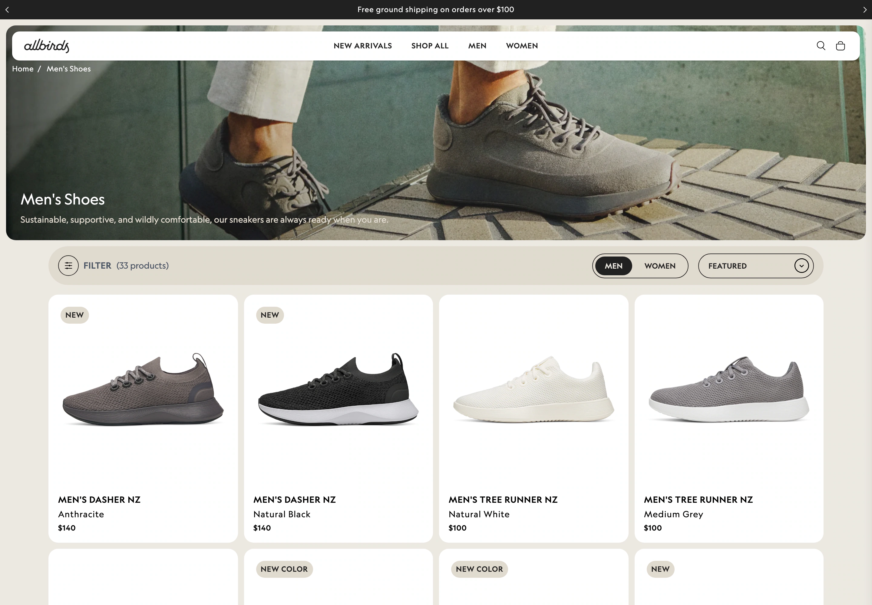 Desktop catalog of Allbirds