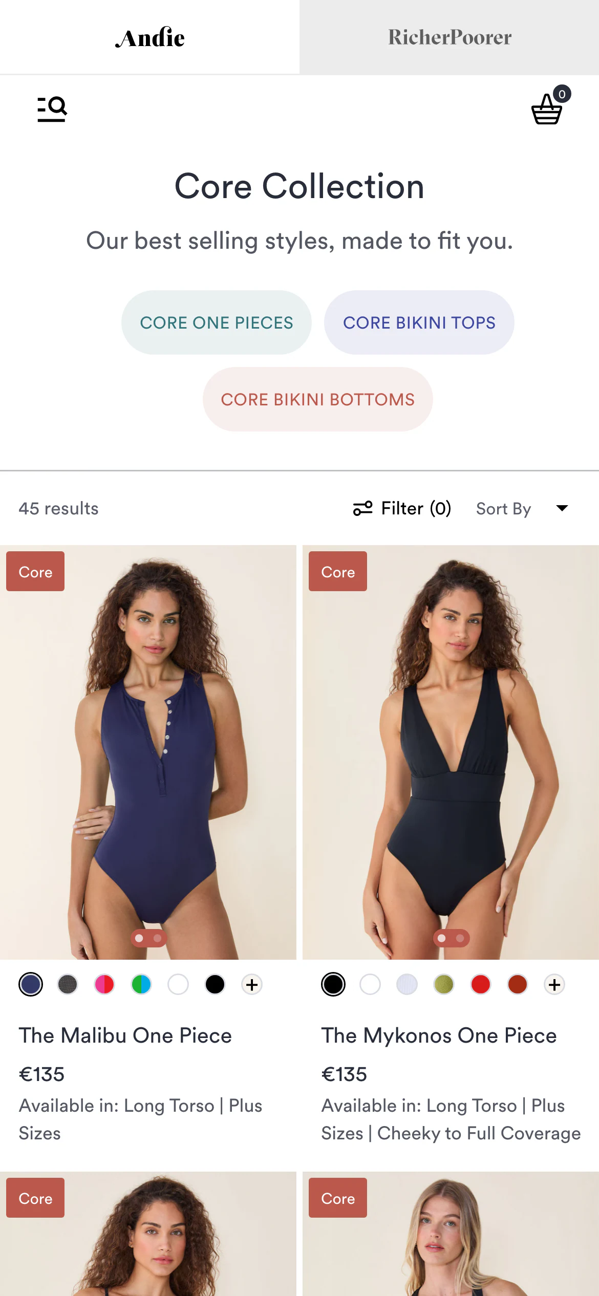 Mobile catalog of Andie Swim