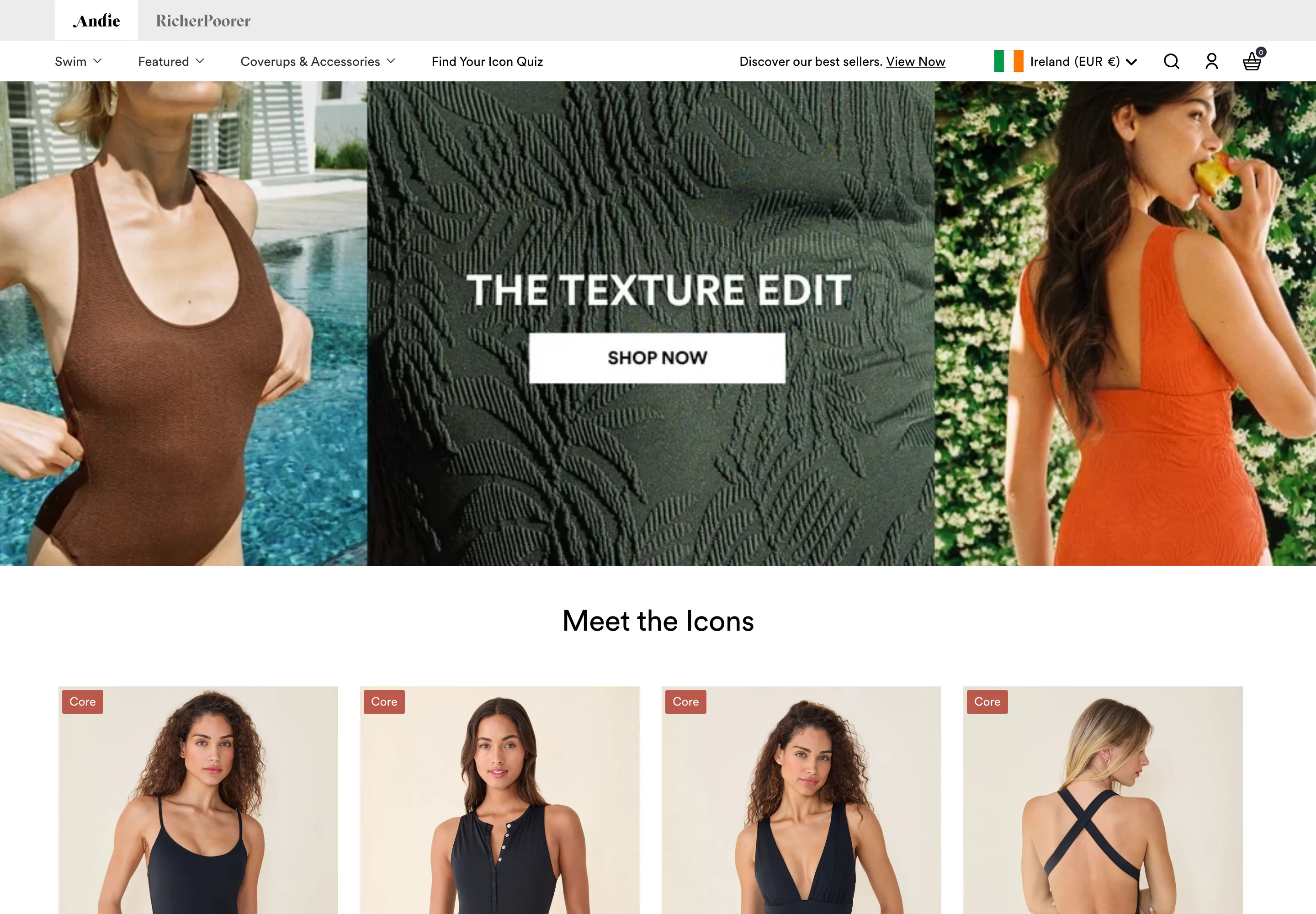 Desktop homepage of Andie Swim