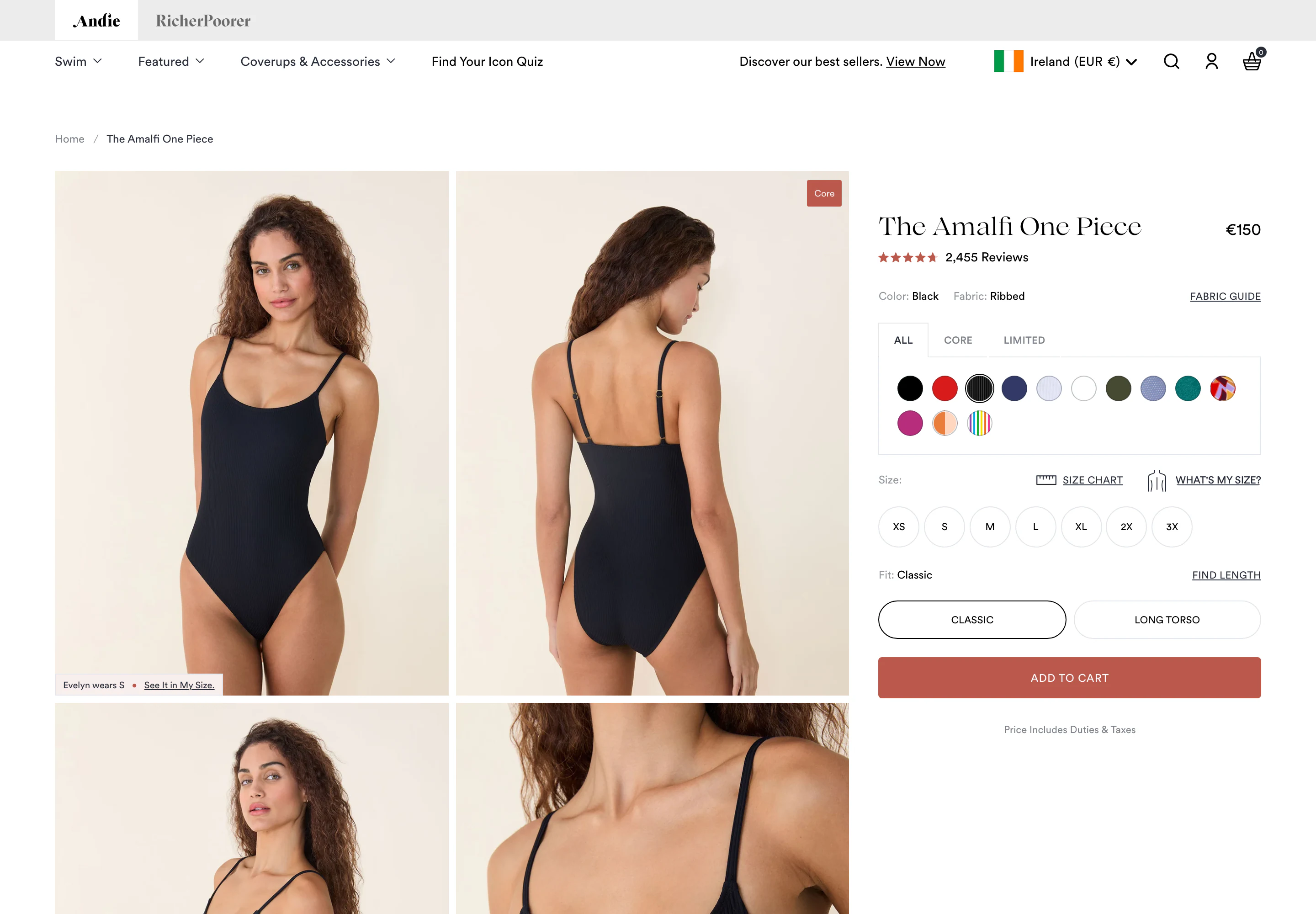 Desktop product page of Andie Swim