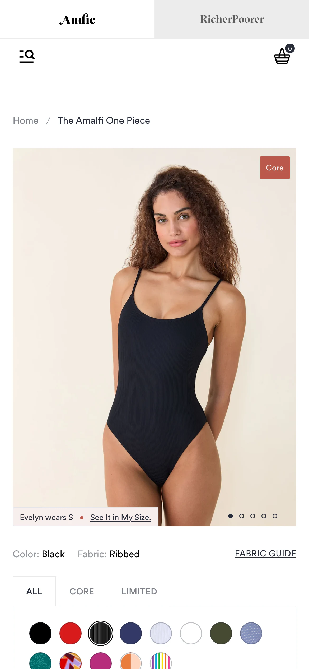 Mobile product page of Andie Swim