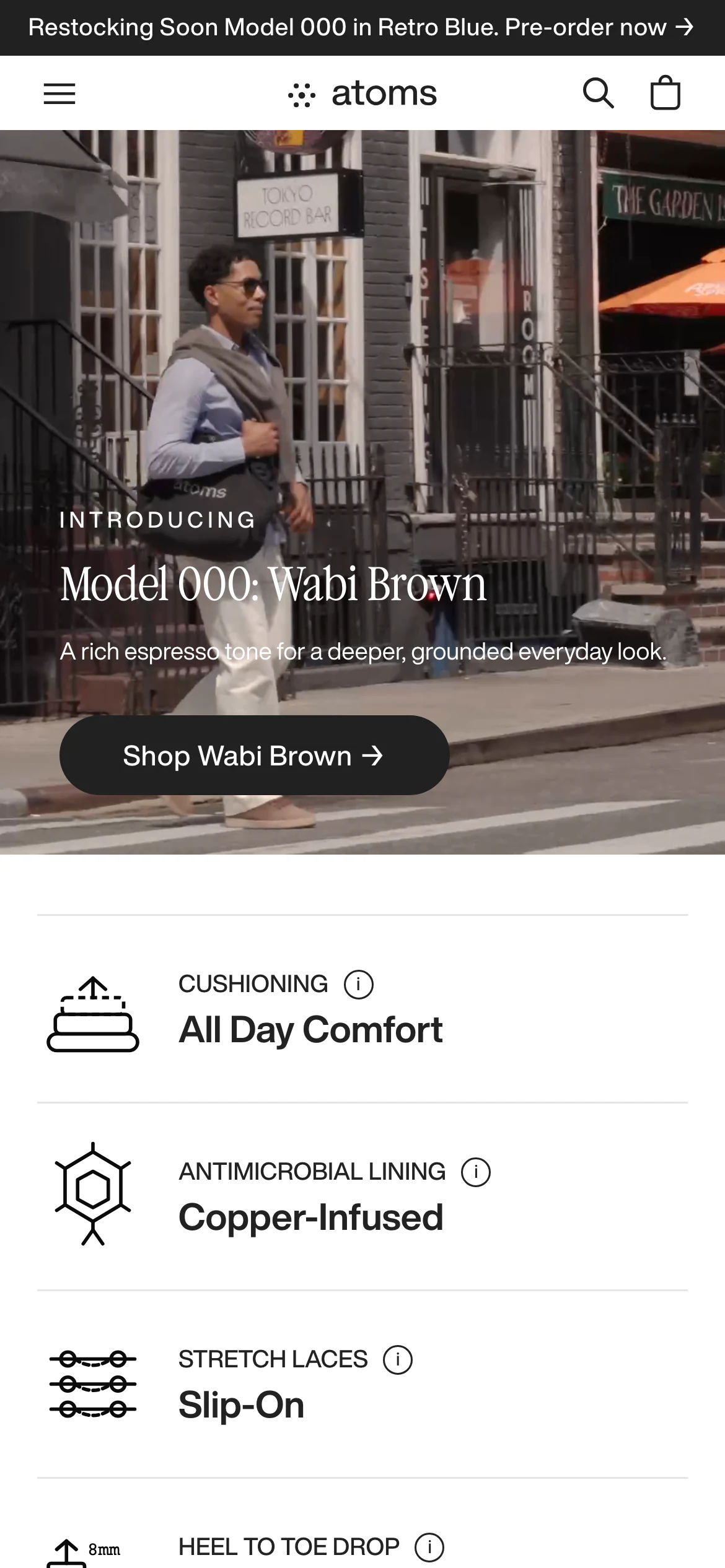 Mobile homepage of Atoms