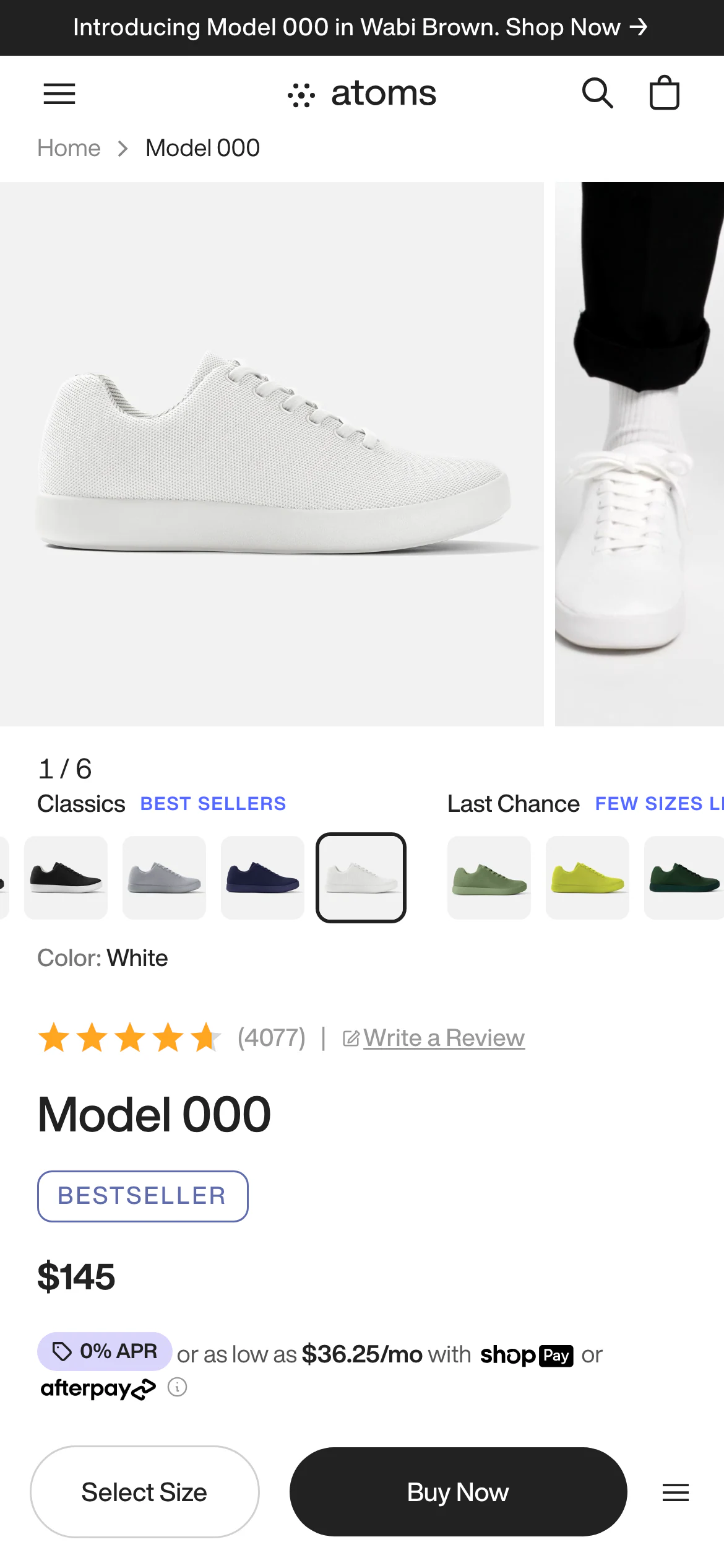 Mobile product page of Atoms