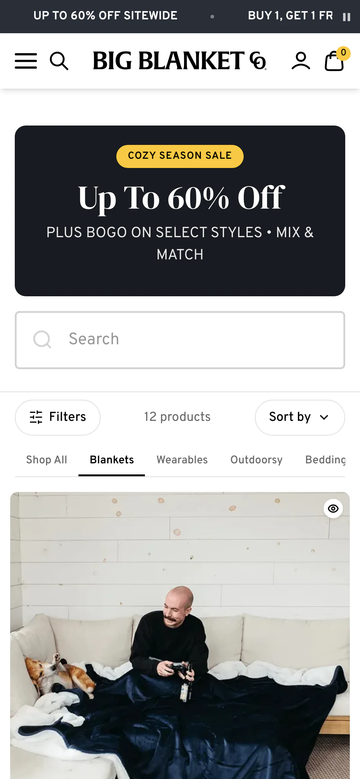 Mobile catalog of Big Blanket Co