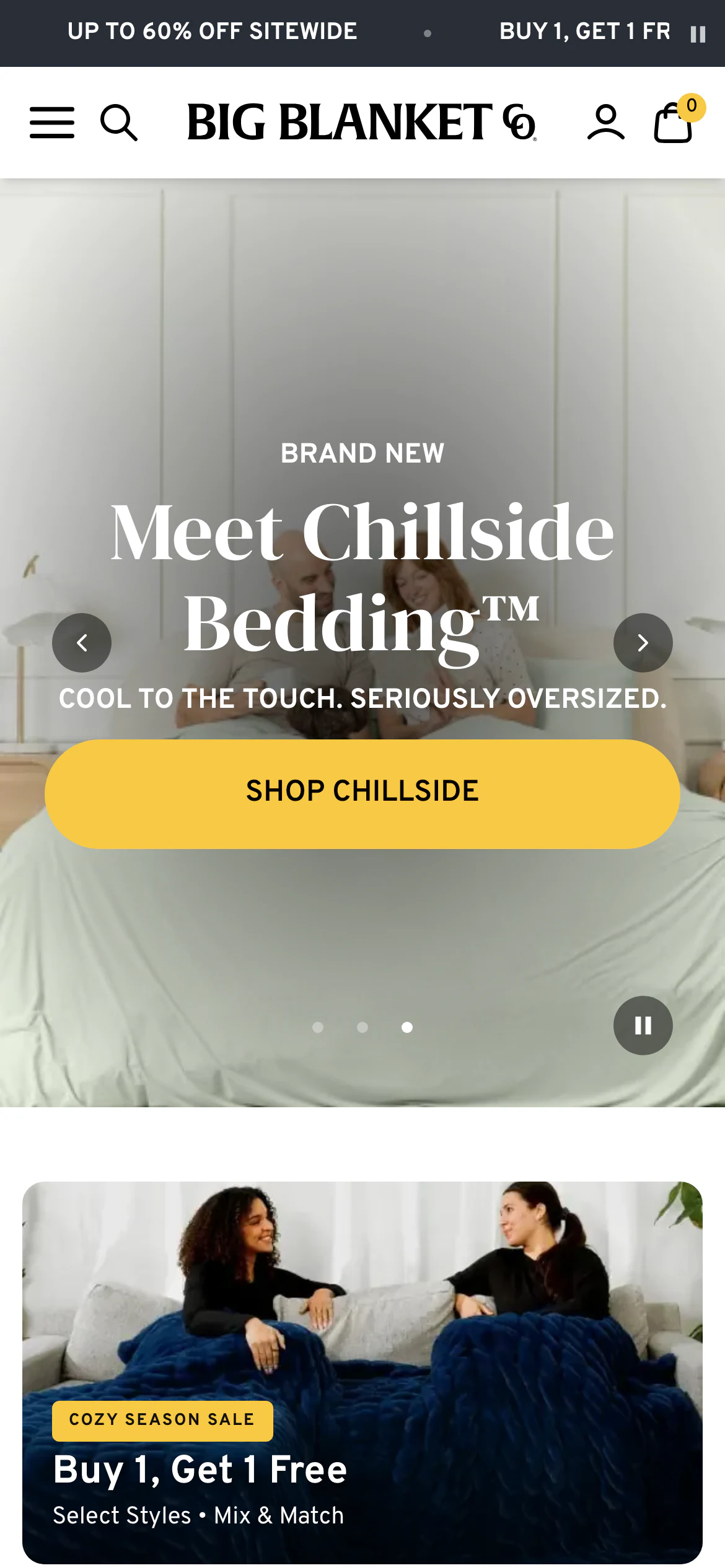 Mobile homepage of Big Blanket Co
