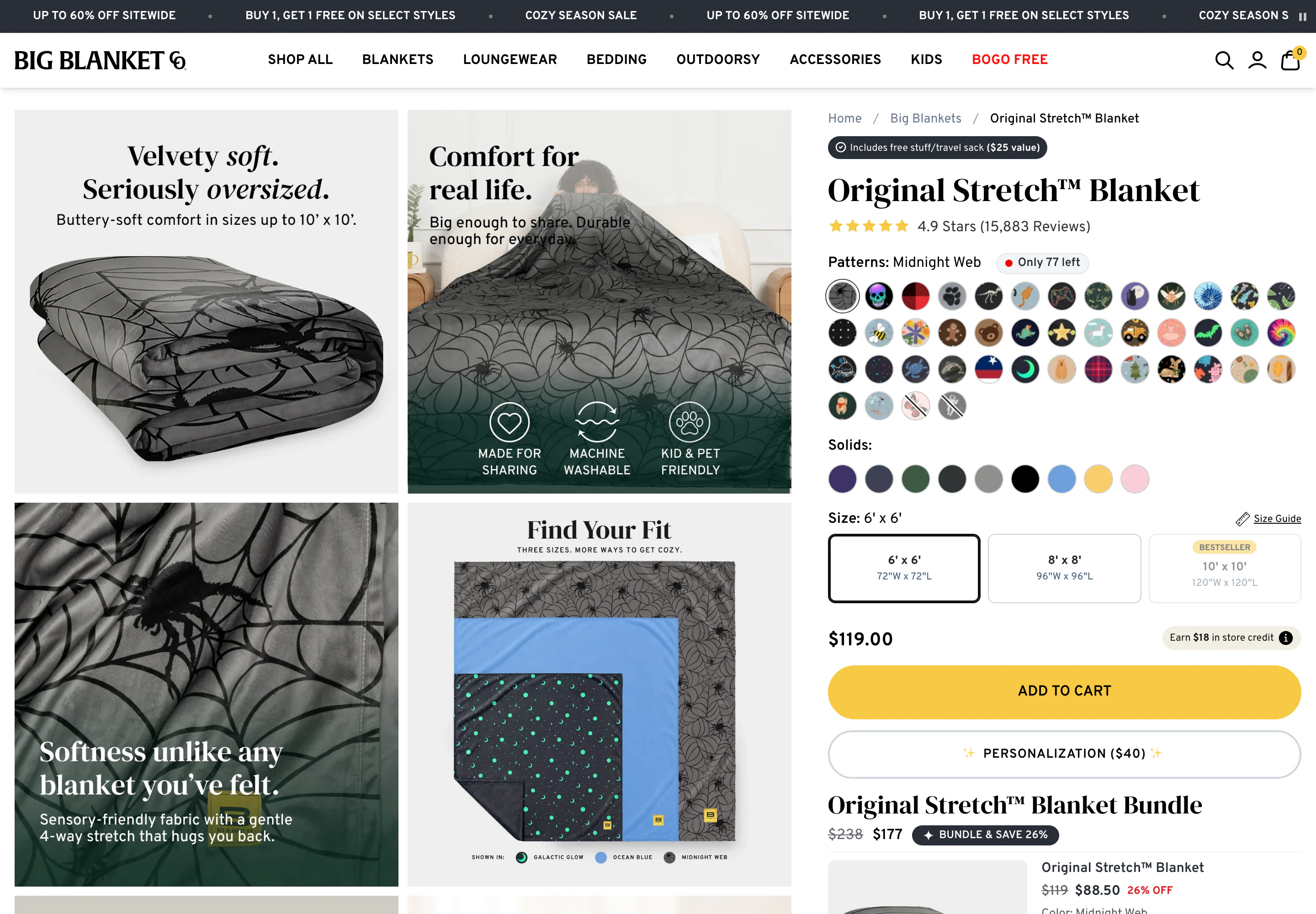Desktop product page of Big Blanket Co