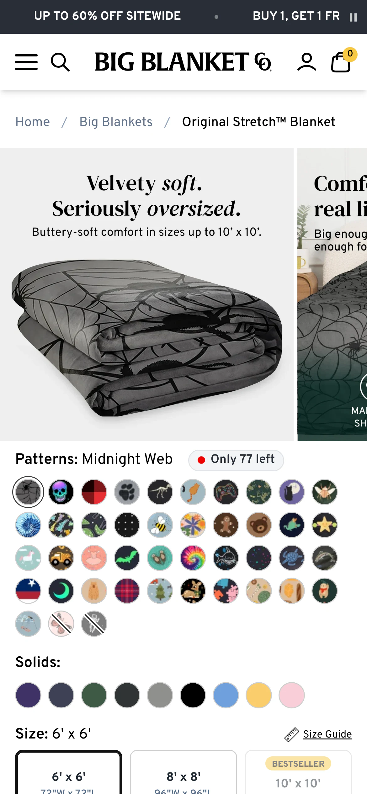 Mobile product page of Big Blanket Co