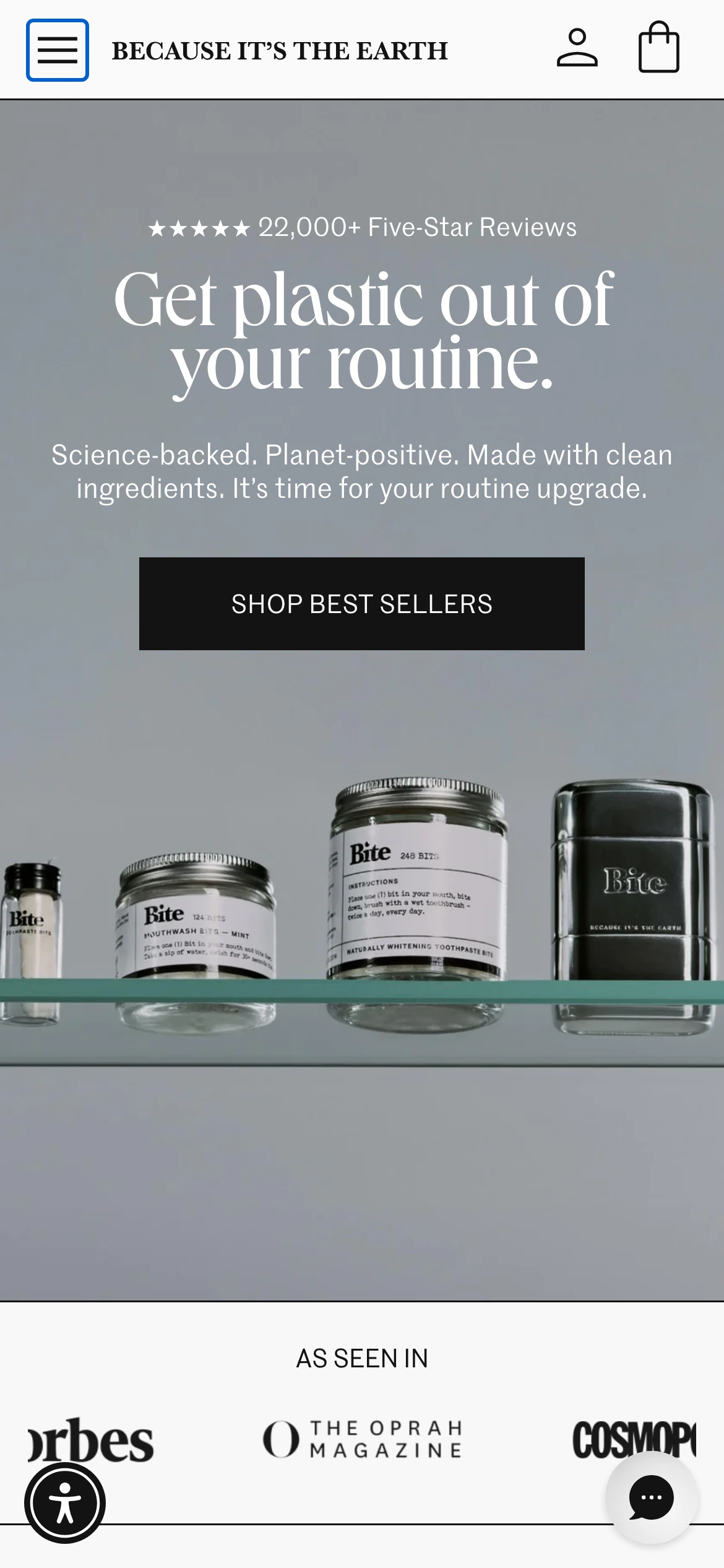 Mobile homepage of Bite