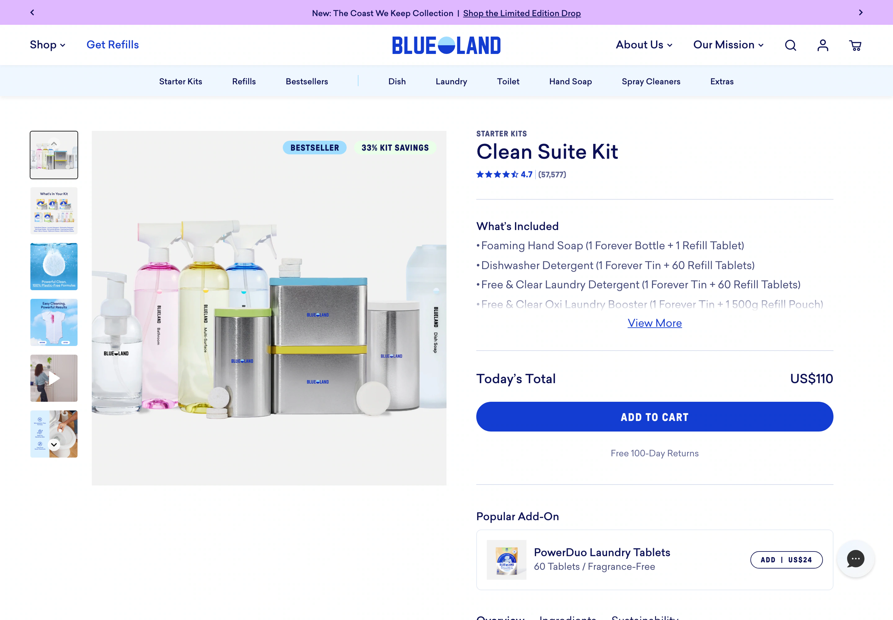 Desktop product page of Blueland