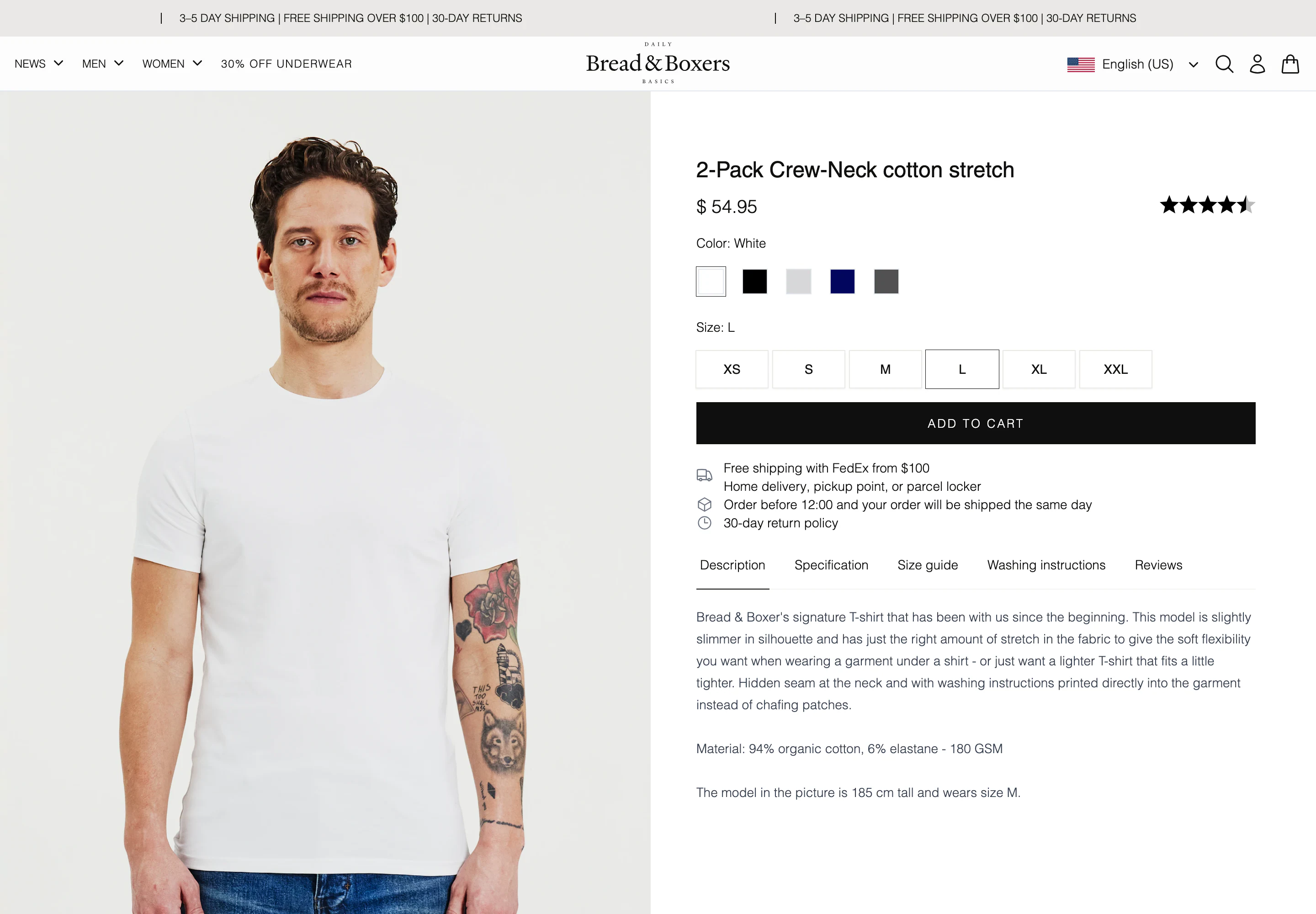 Desktop product page of Bread & Boxers