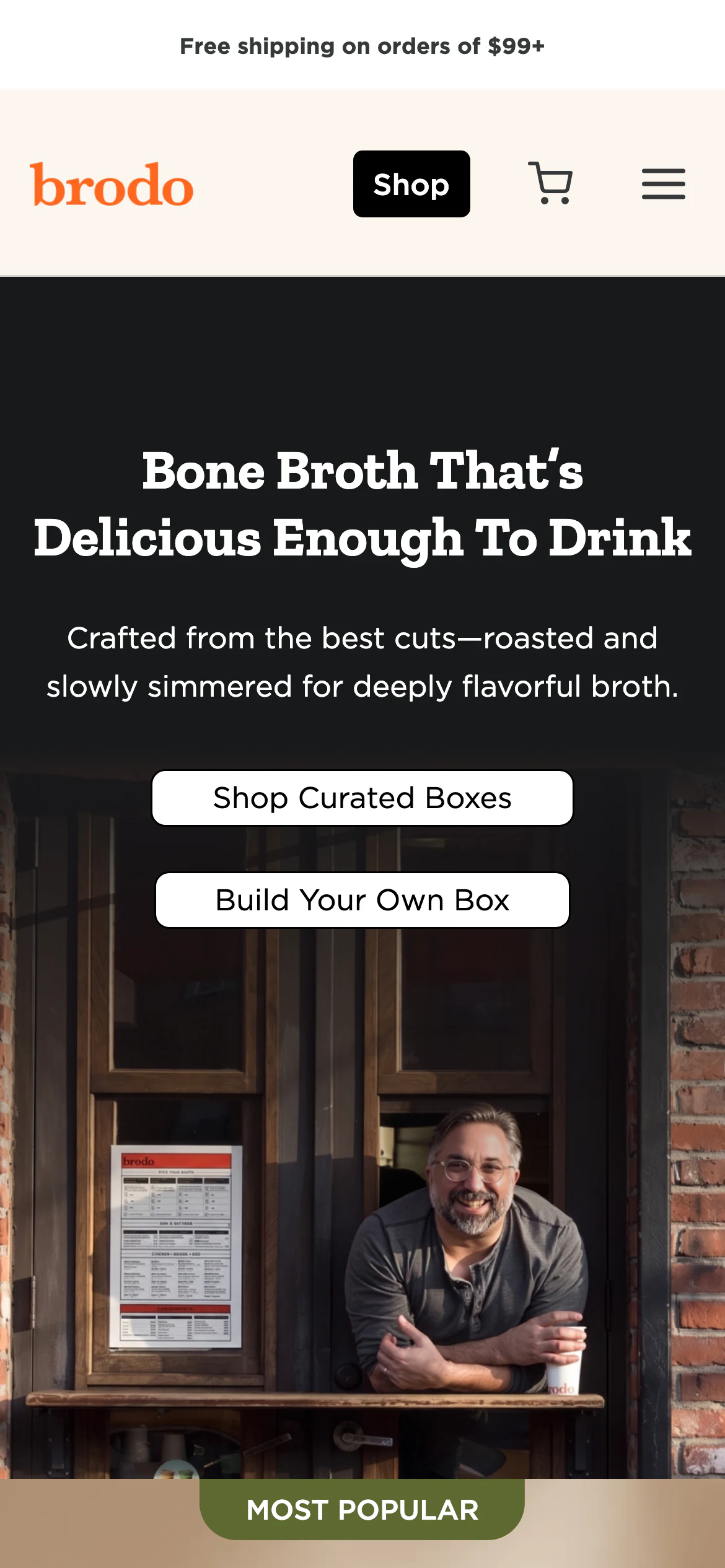 Mobile homepage of Brodo