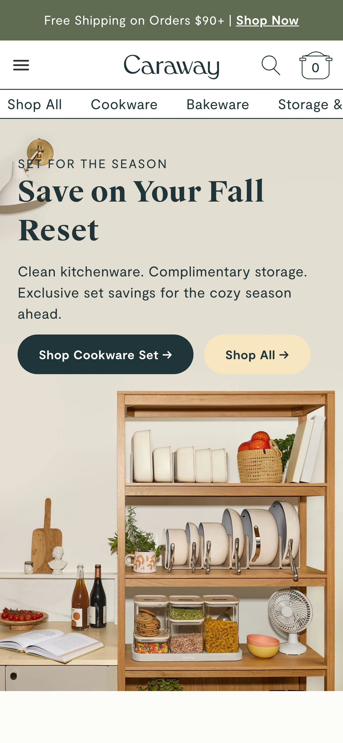 Caraway mobile homepage