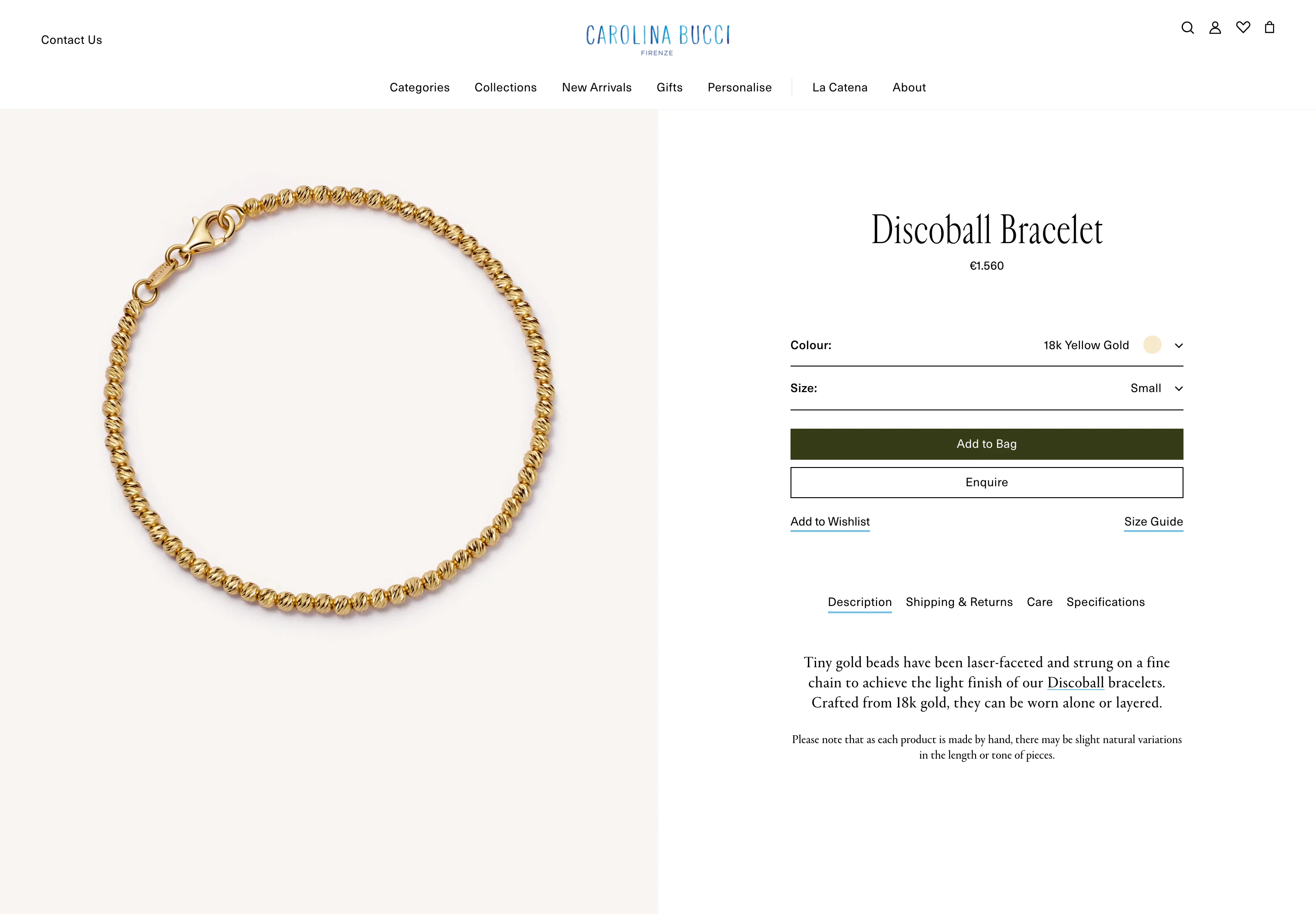 Desktop product page of Carolina Bucci