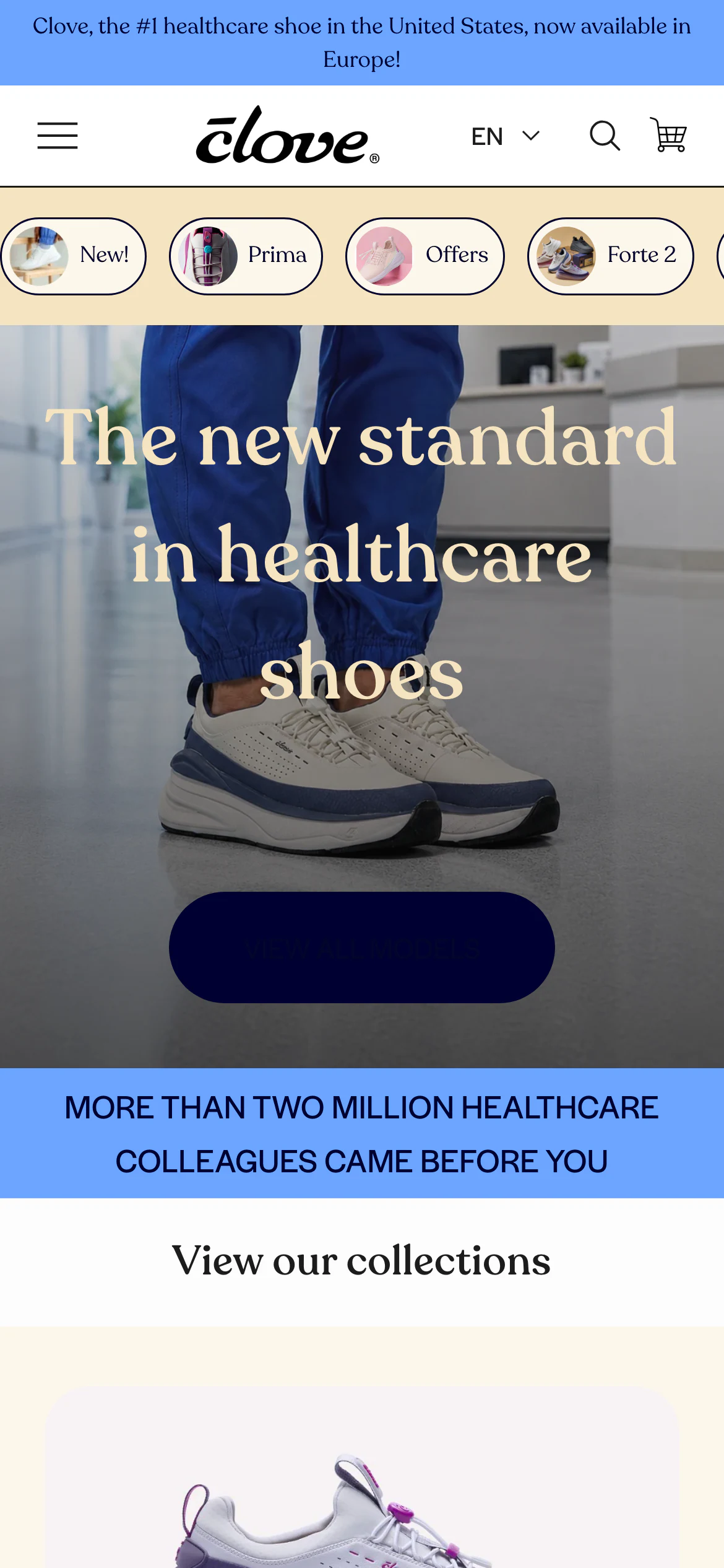 Mobile homepage of Clove