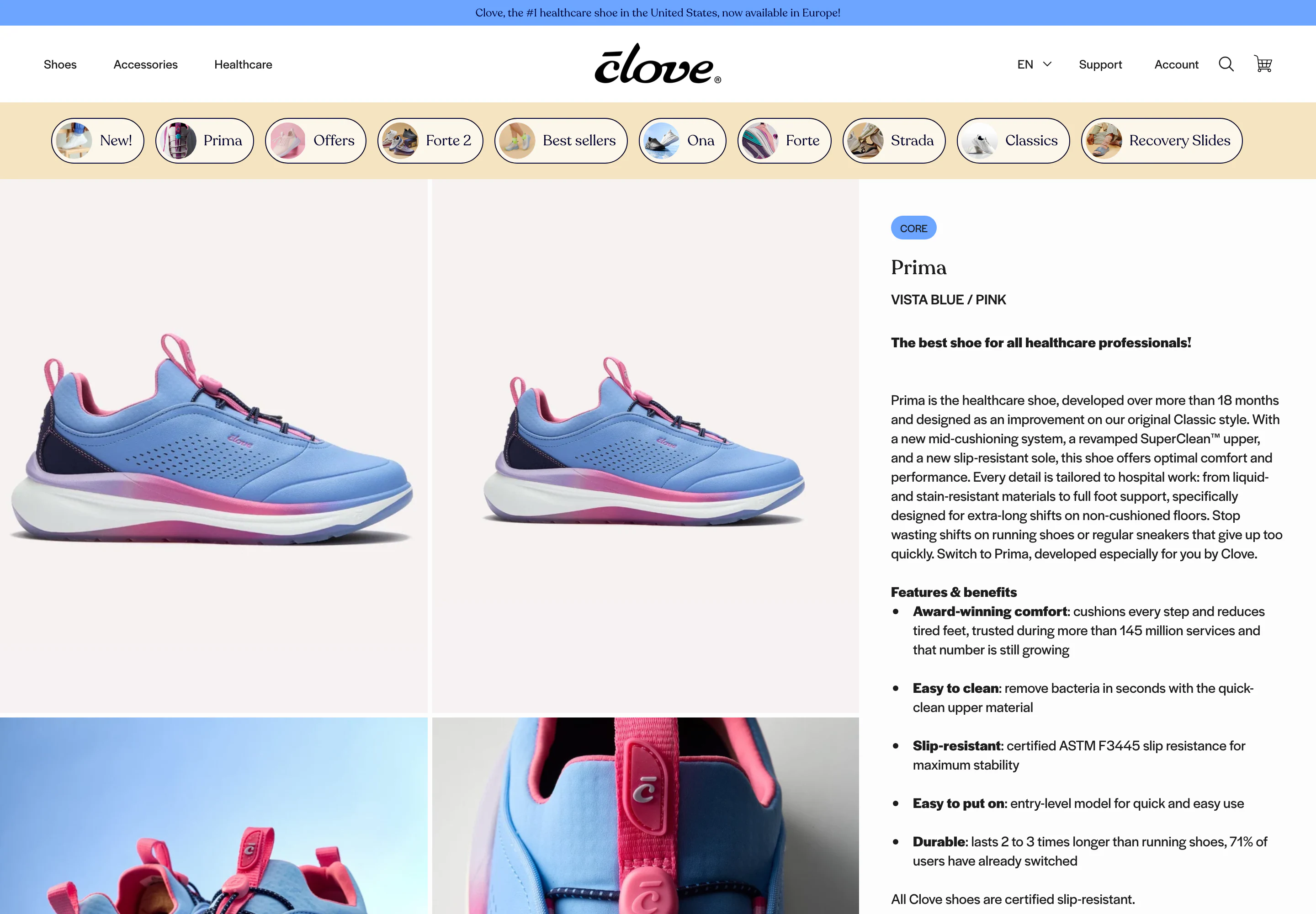 Desktop product page of Clove