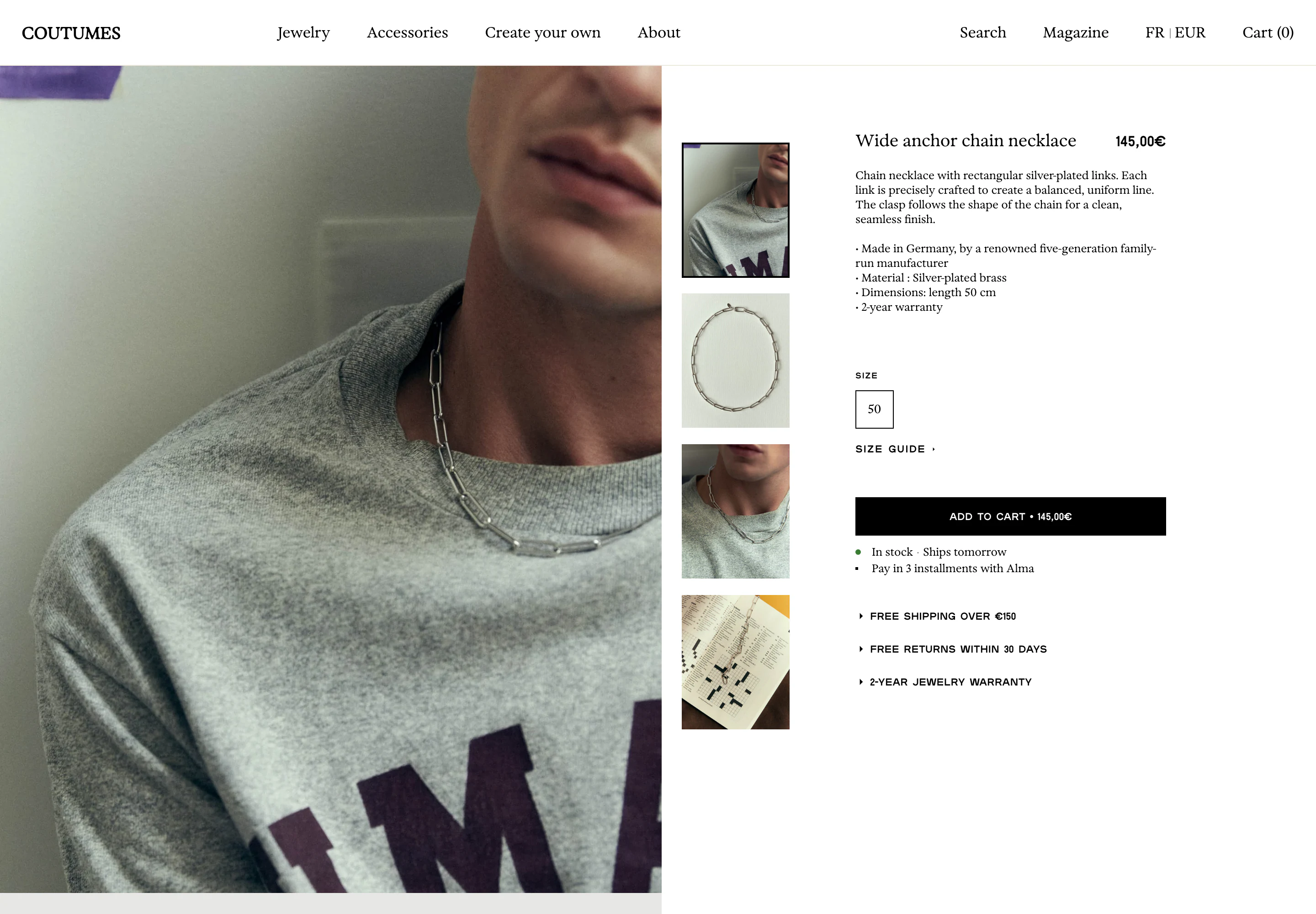 Desktop product page of Coutumes