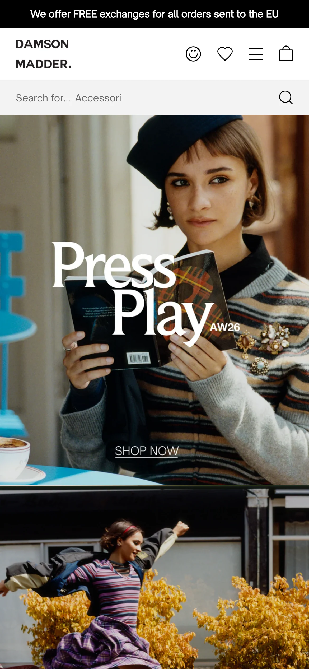 Mobile homepage of Damson Madder