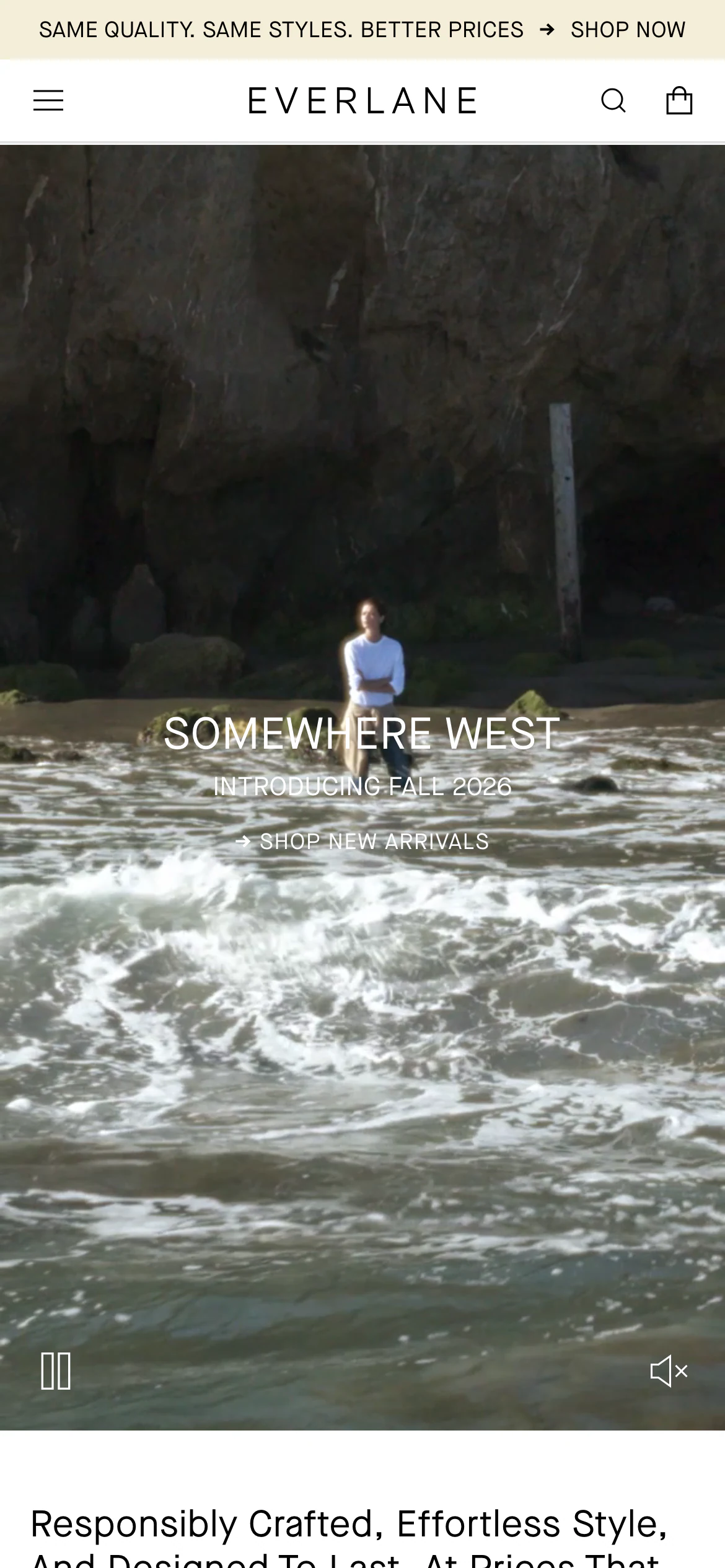 Everlane mobile homepage