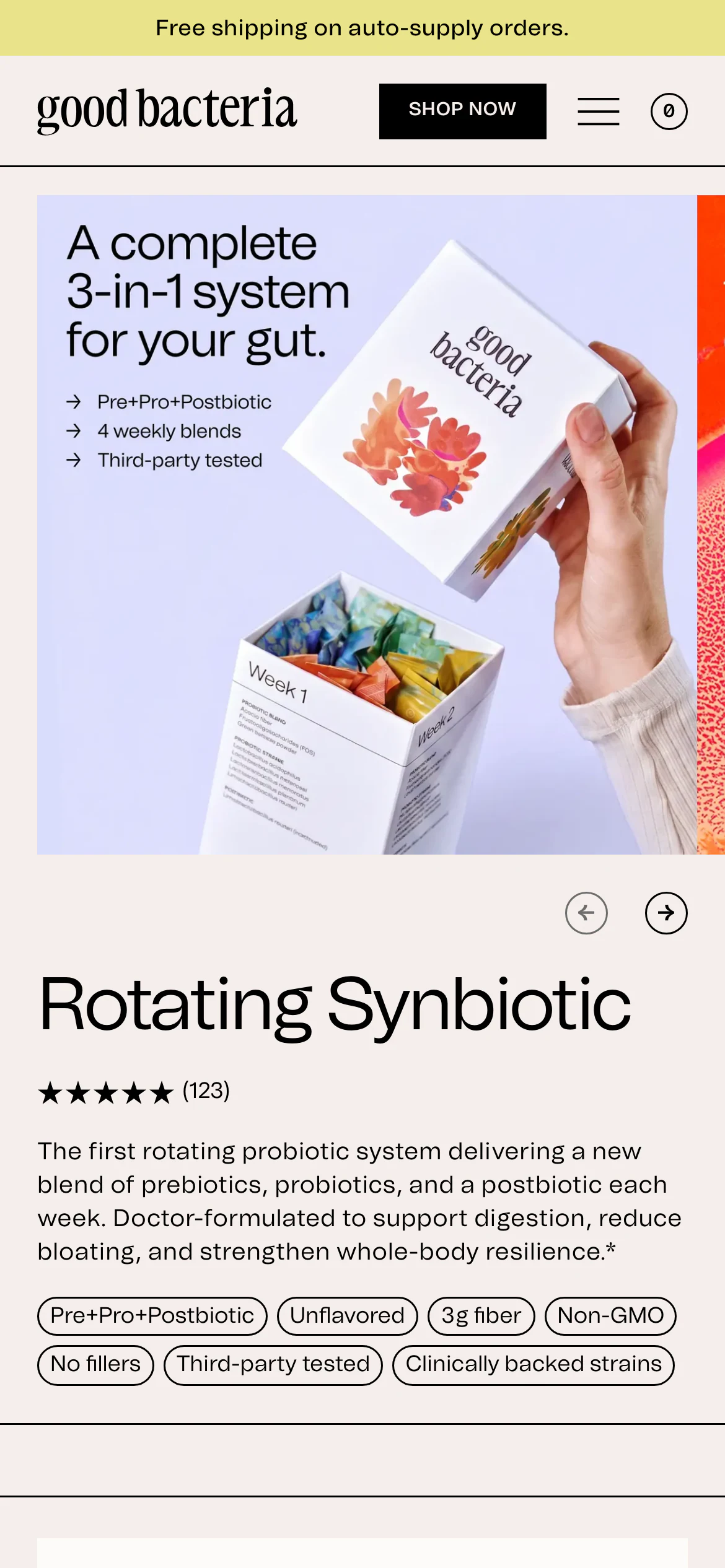Mobile product page of Good Bacteria