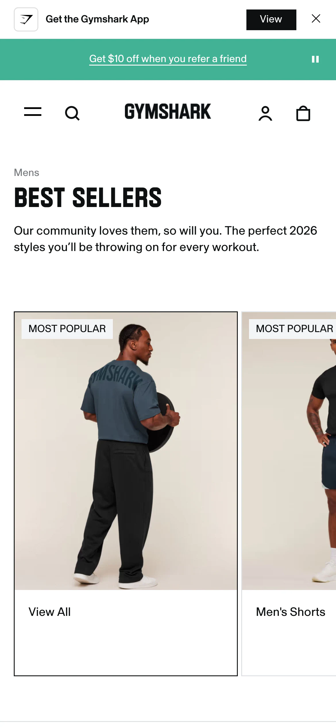 Mobile catalog of Gymshark