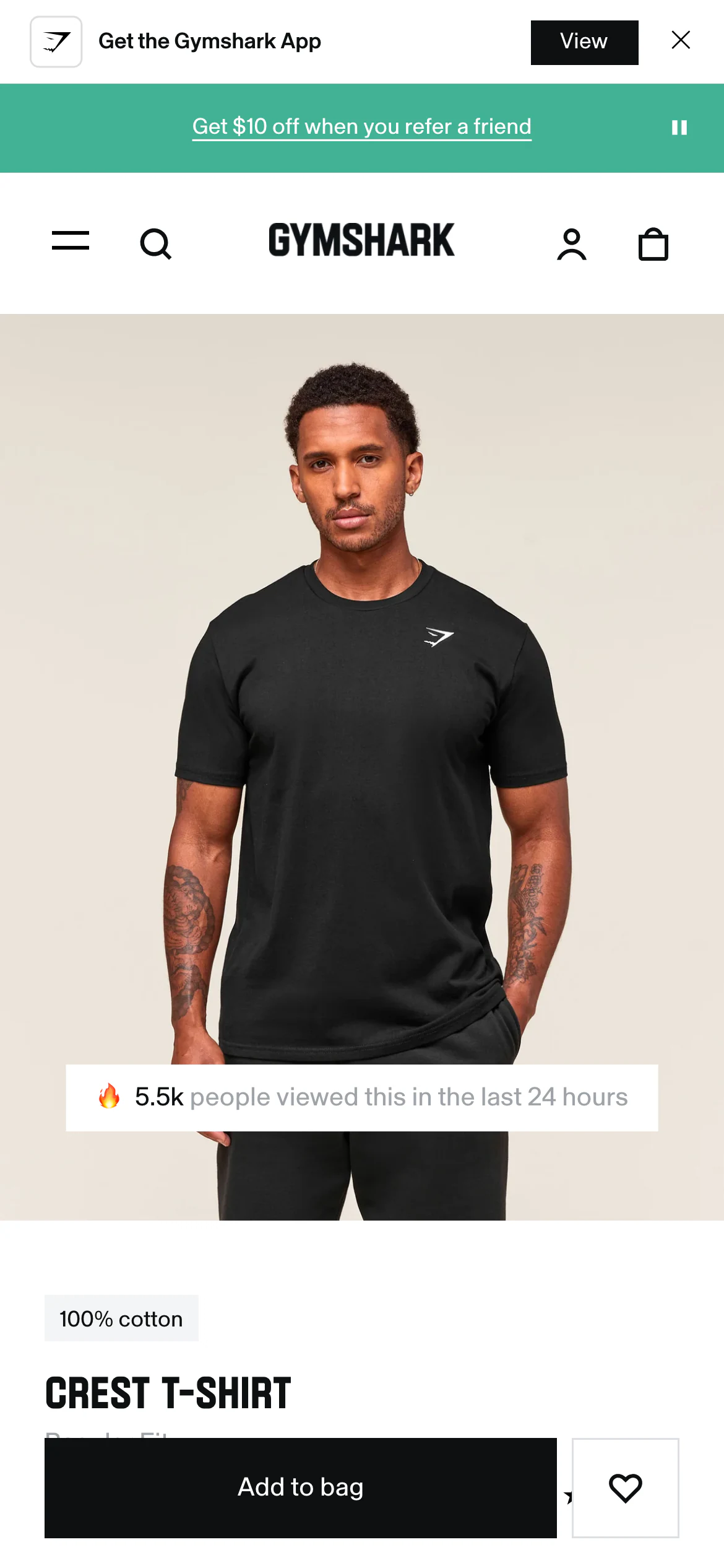 Mobile product page of Gymshark