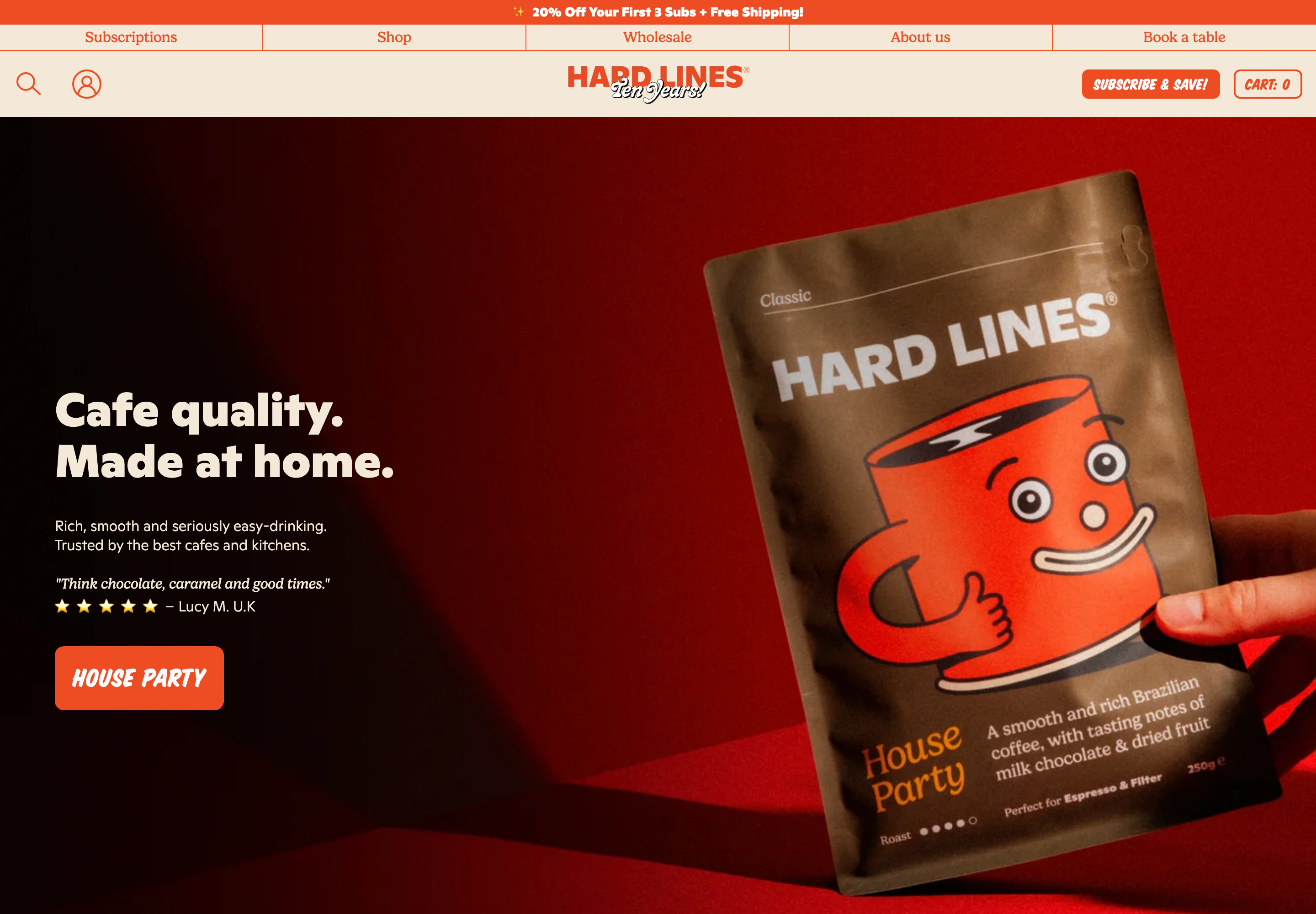 Desktop homepage of Hard Lines