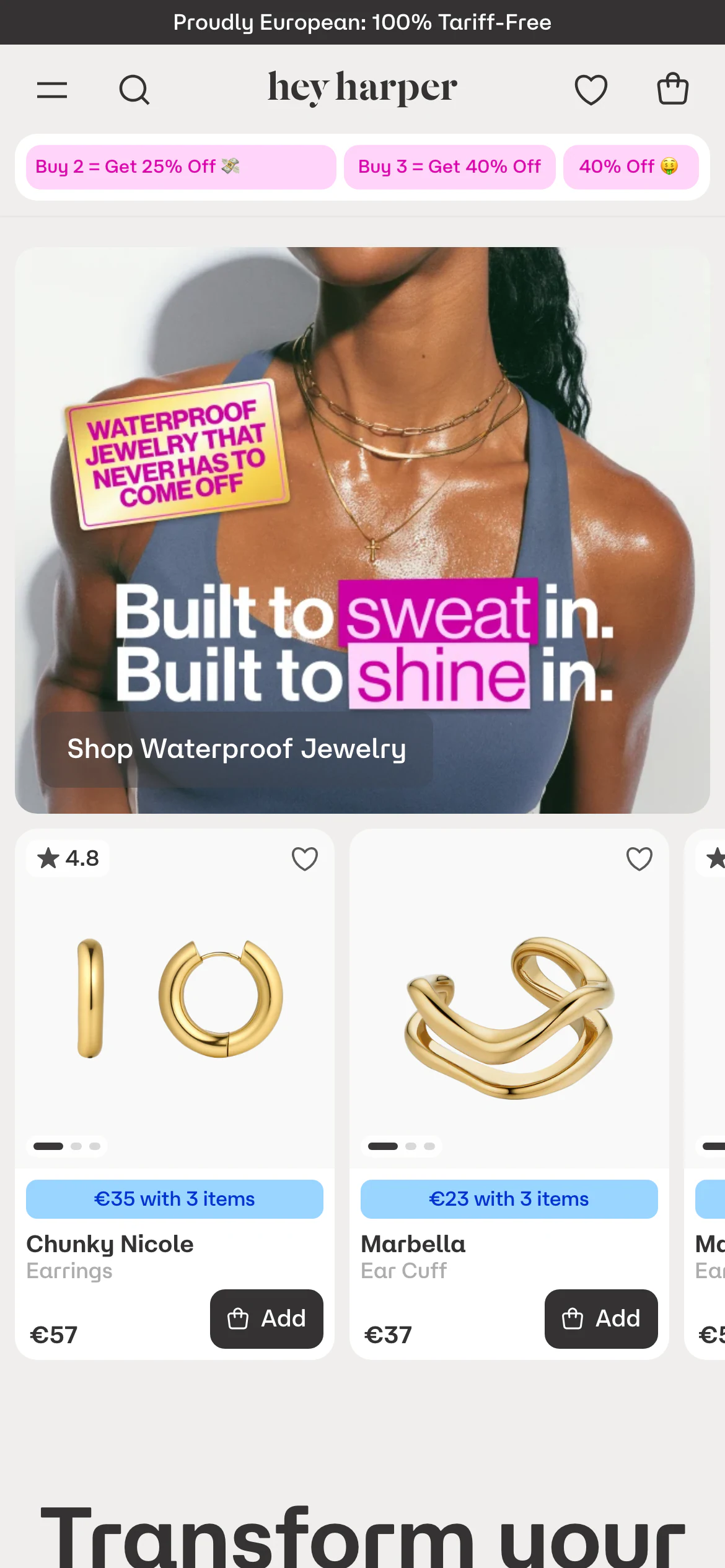 Mobile homepage of Hey Harper