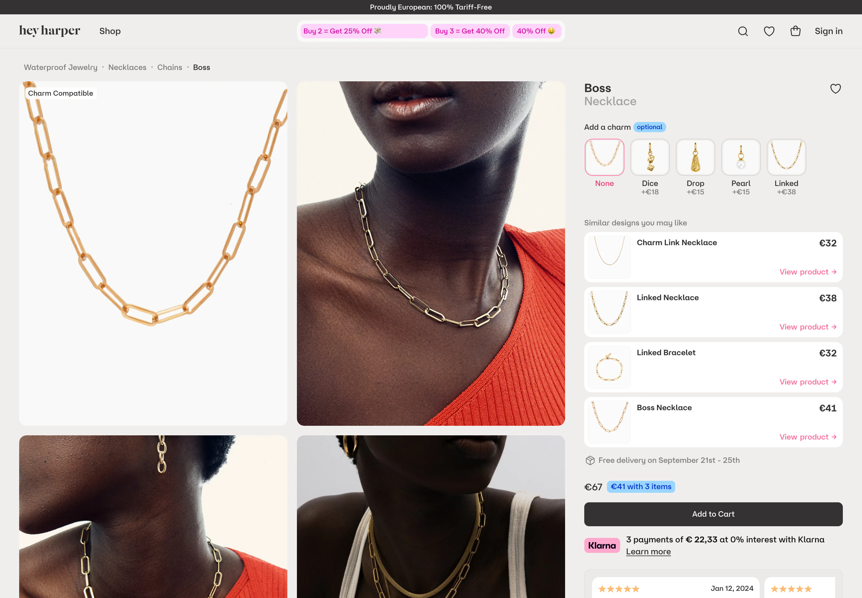 Desktop product page of Hey Harper