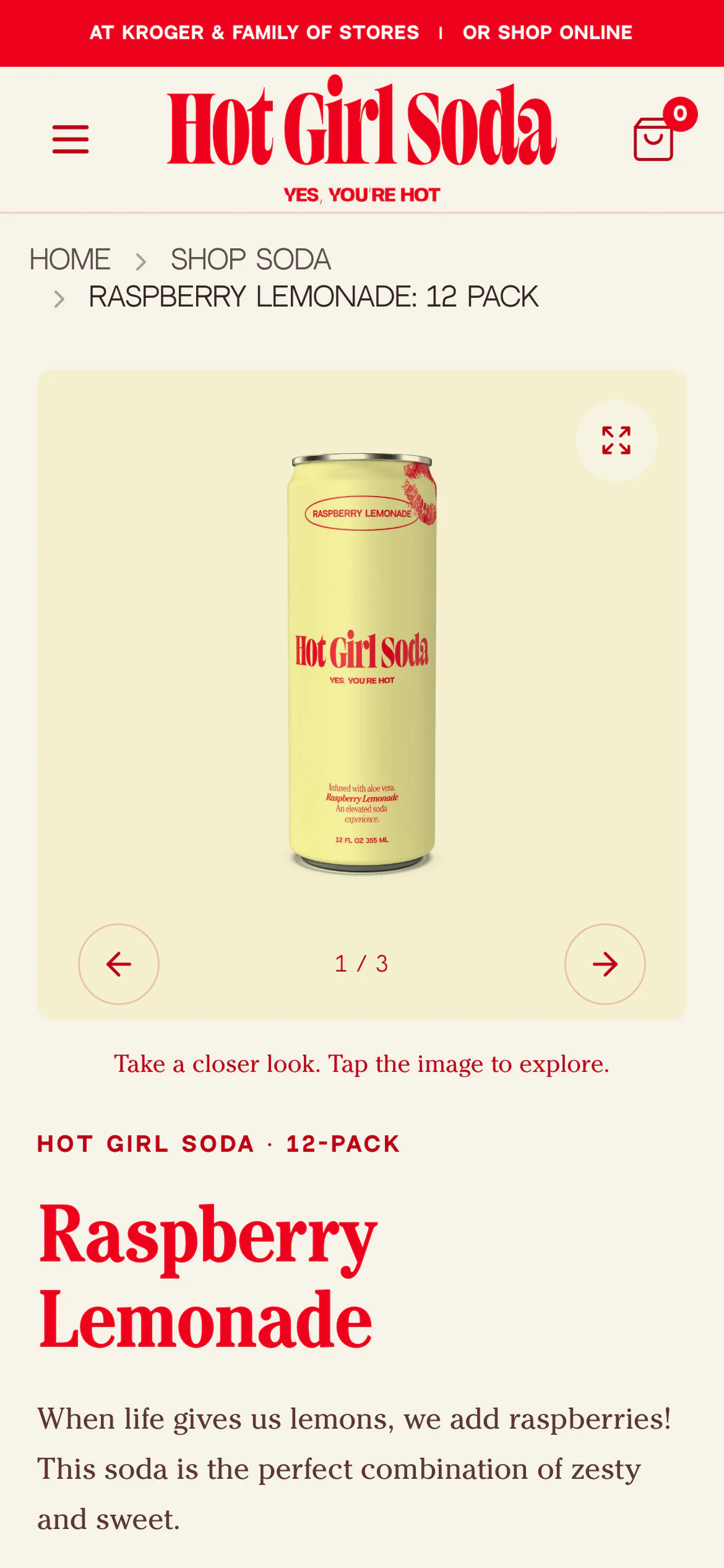 Mobile product page of Hot Girl Soda