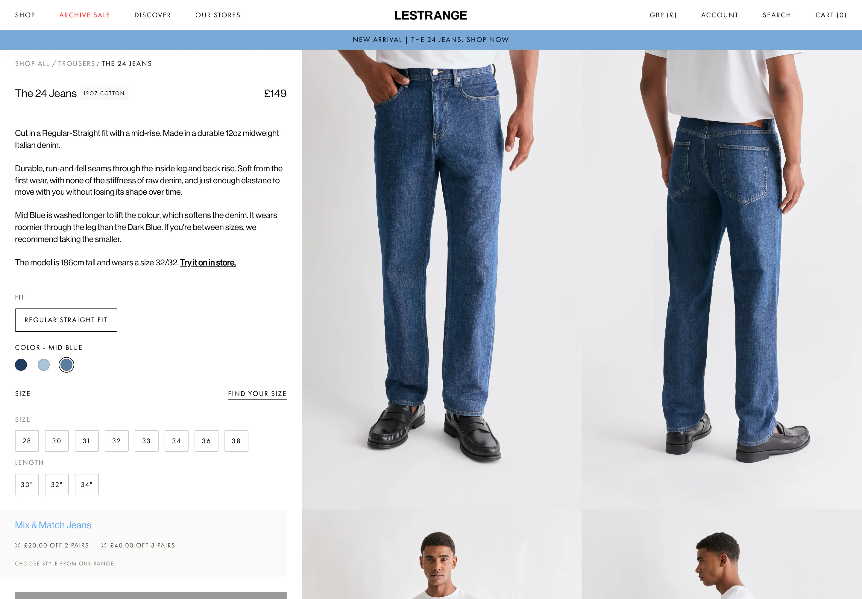 Desktop product page of LESTRANGE