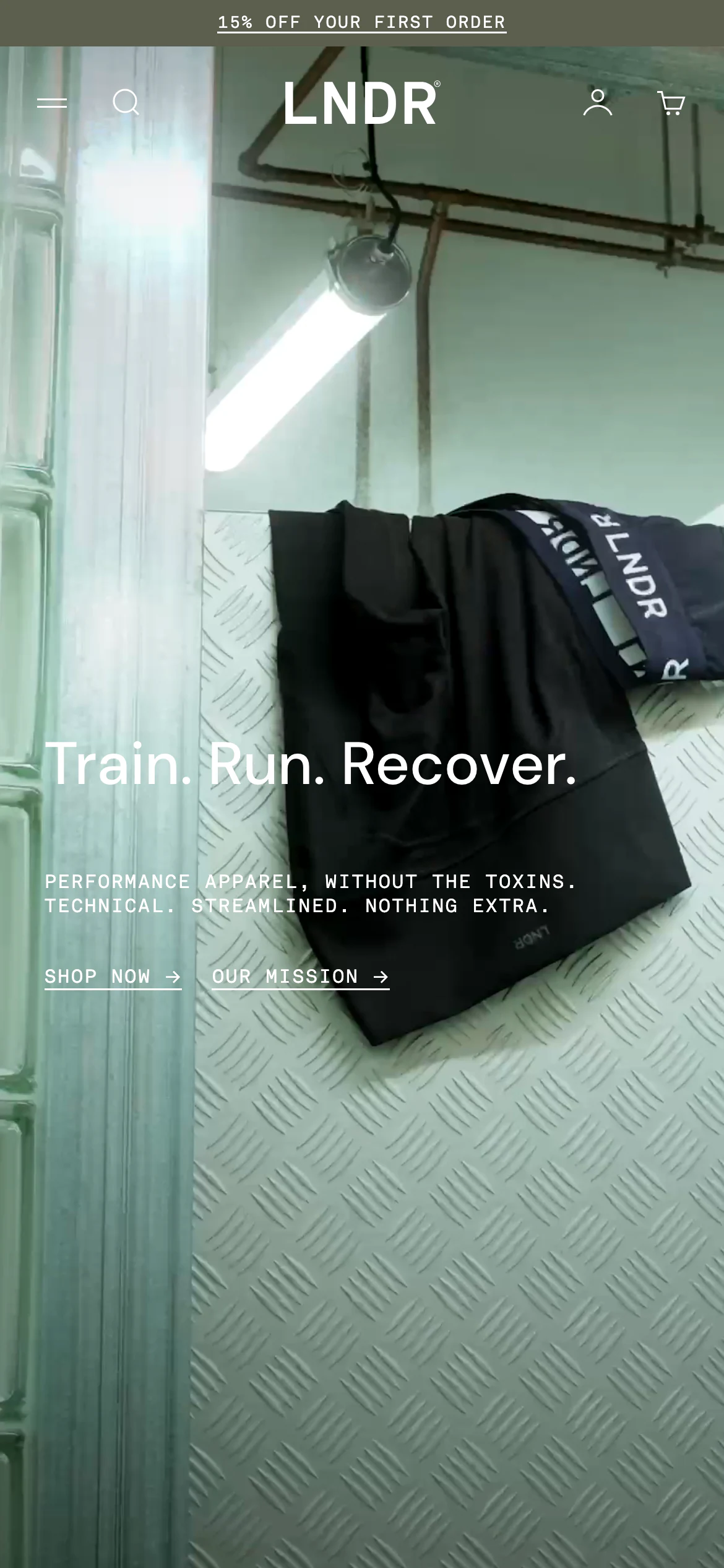 Mobile homepage of LNDR