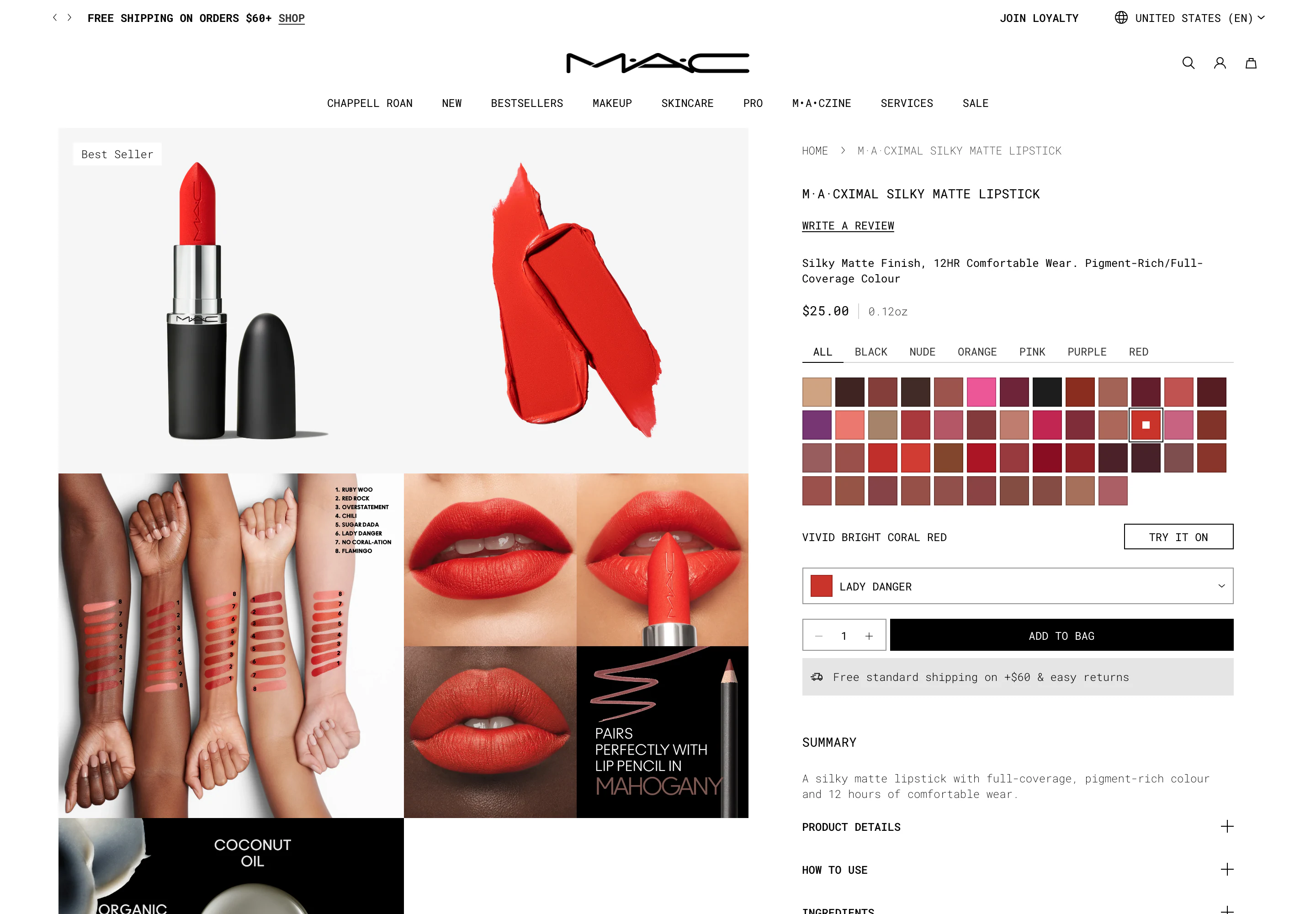 Desktop product page of MAC Cosmetics