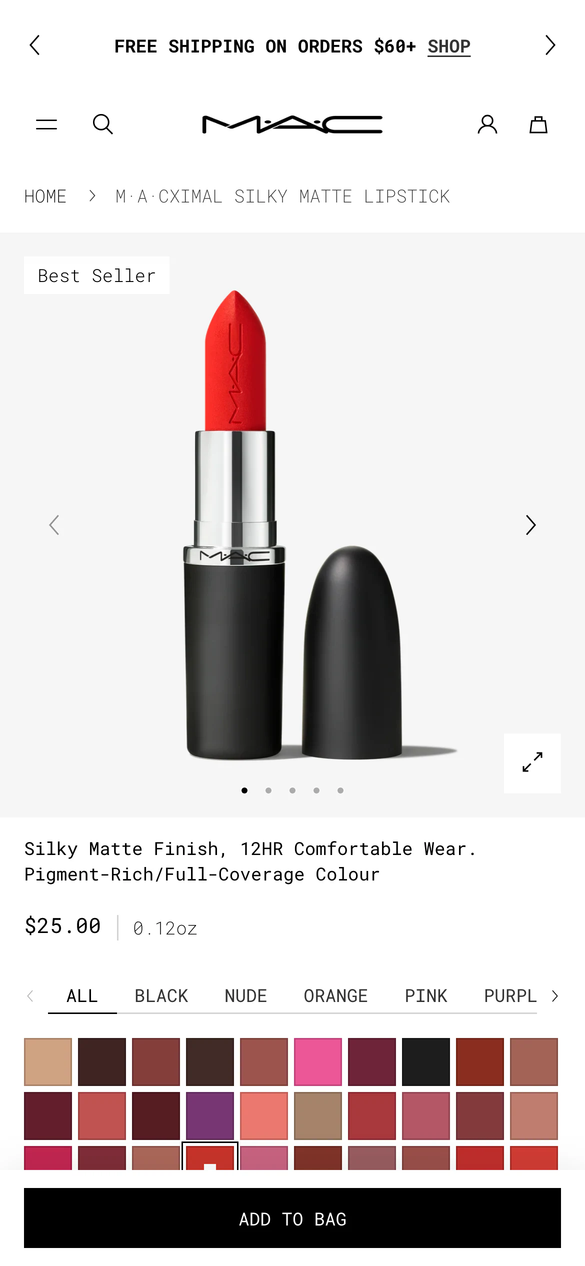 Mobile product page of MAC Cosmetics