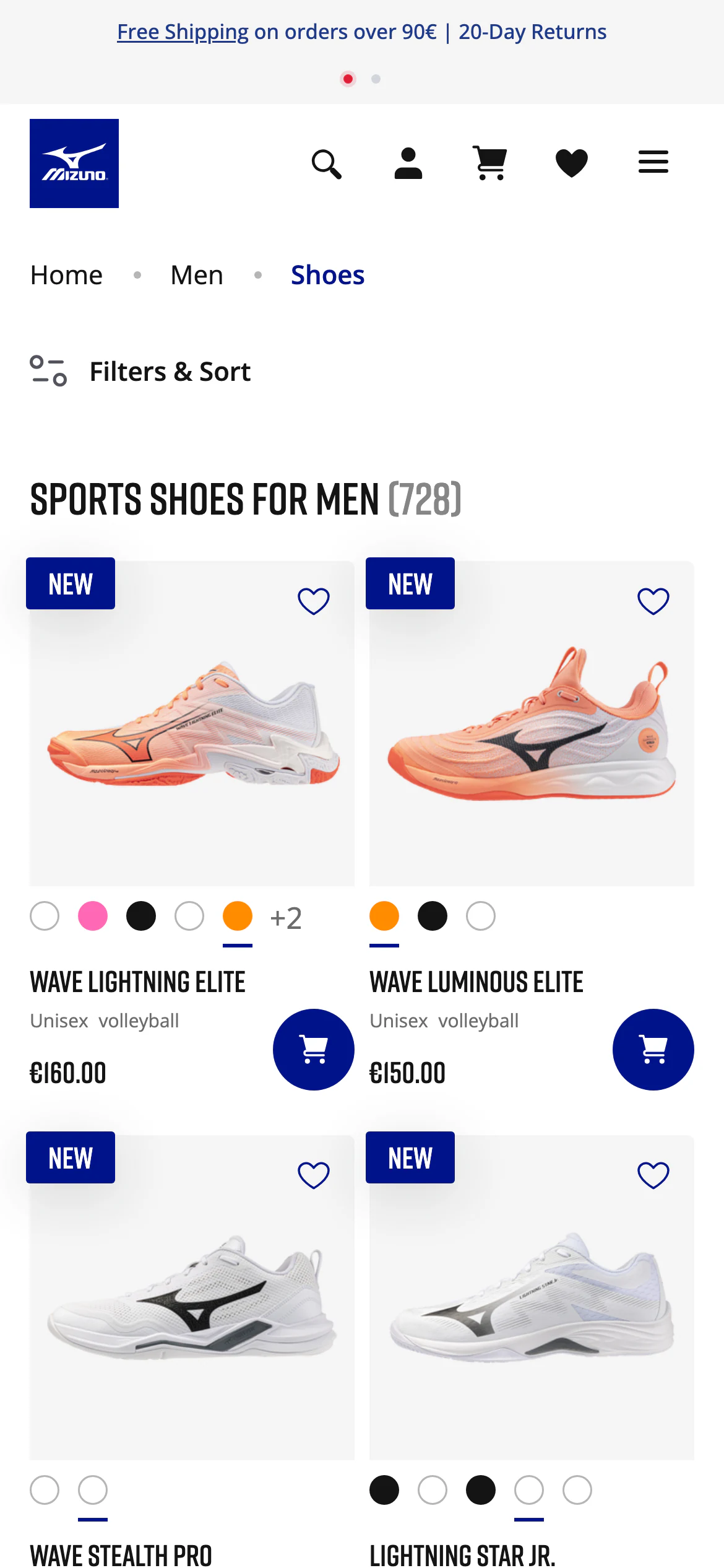 Mobile catalog of Mizuno