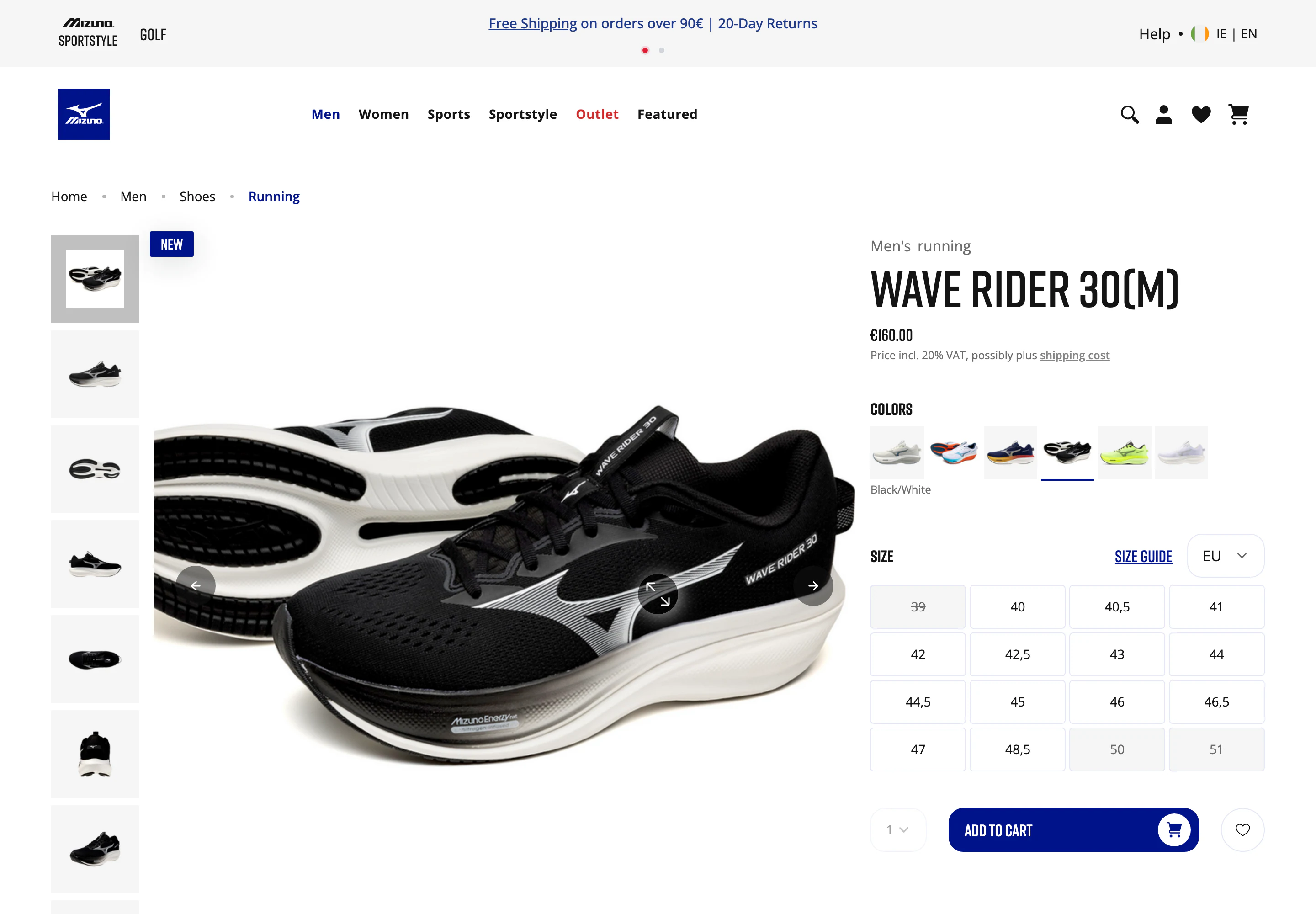 Desktop product page of Mizuno
