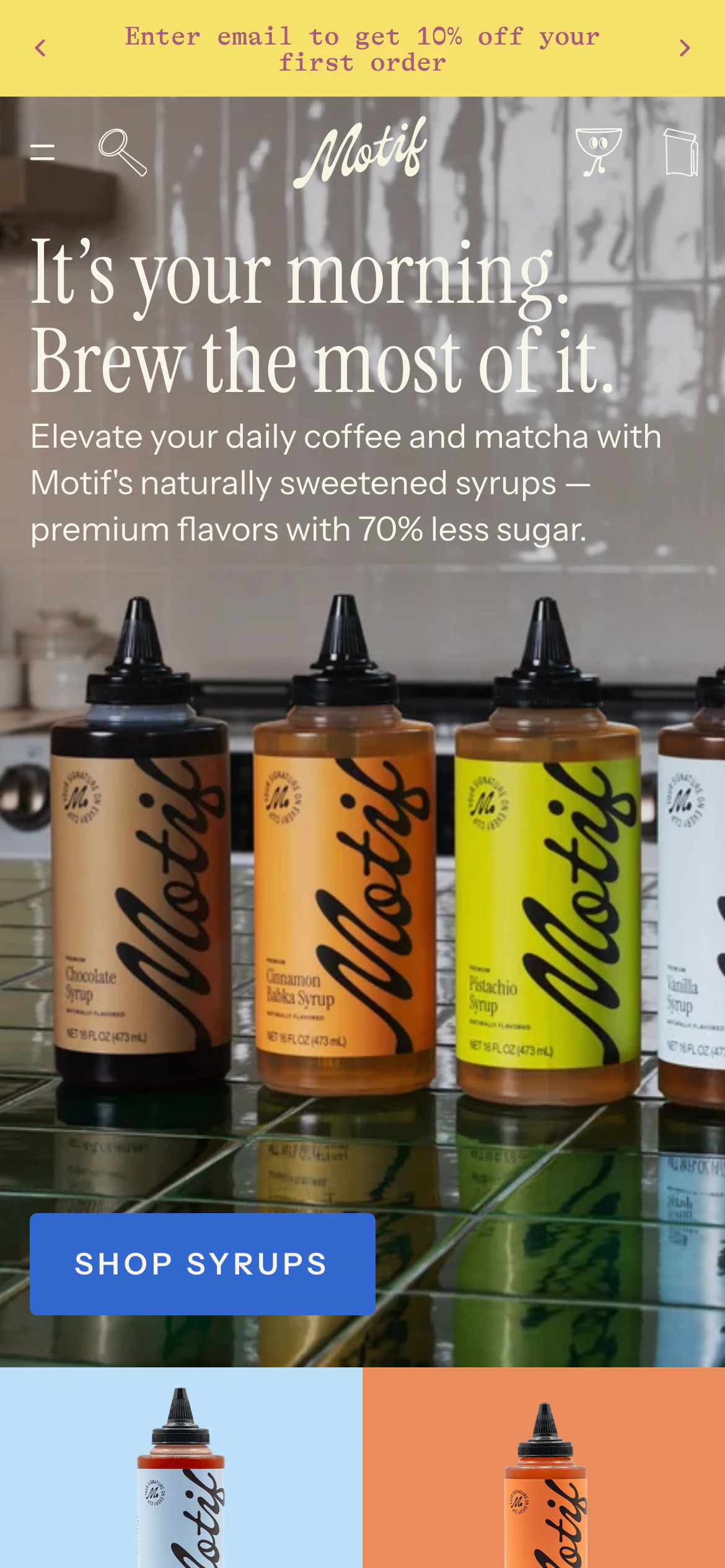 Mobile homepage of Motif