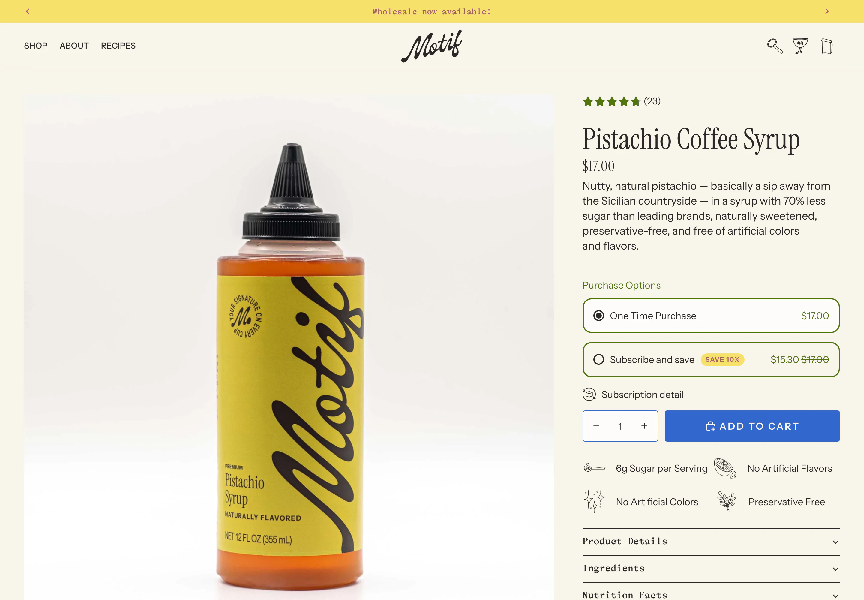 Desktop product page of Motif