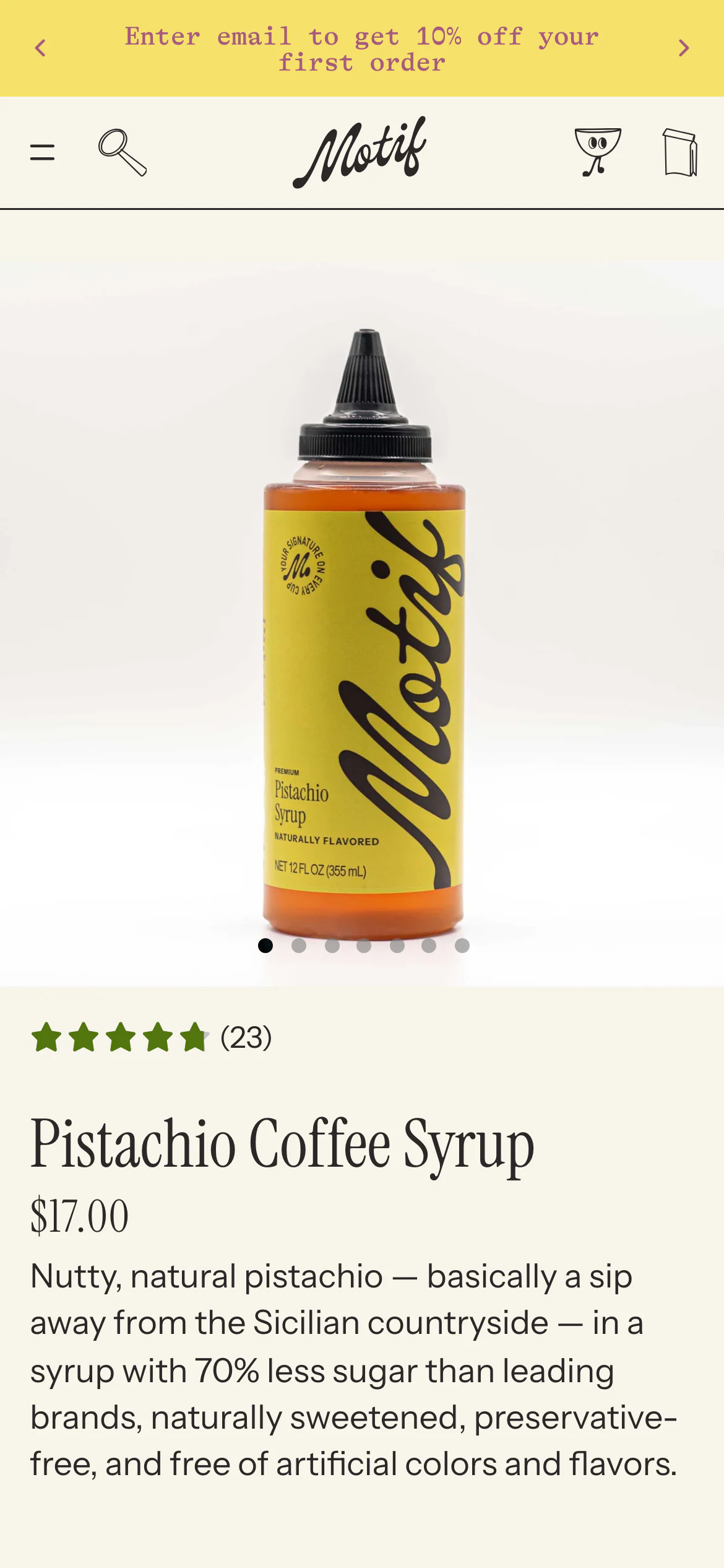 Mobile product page of Motif
