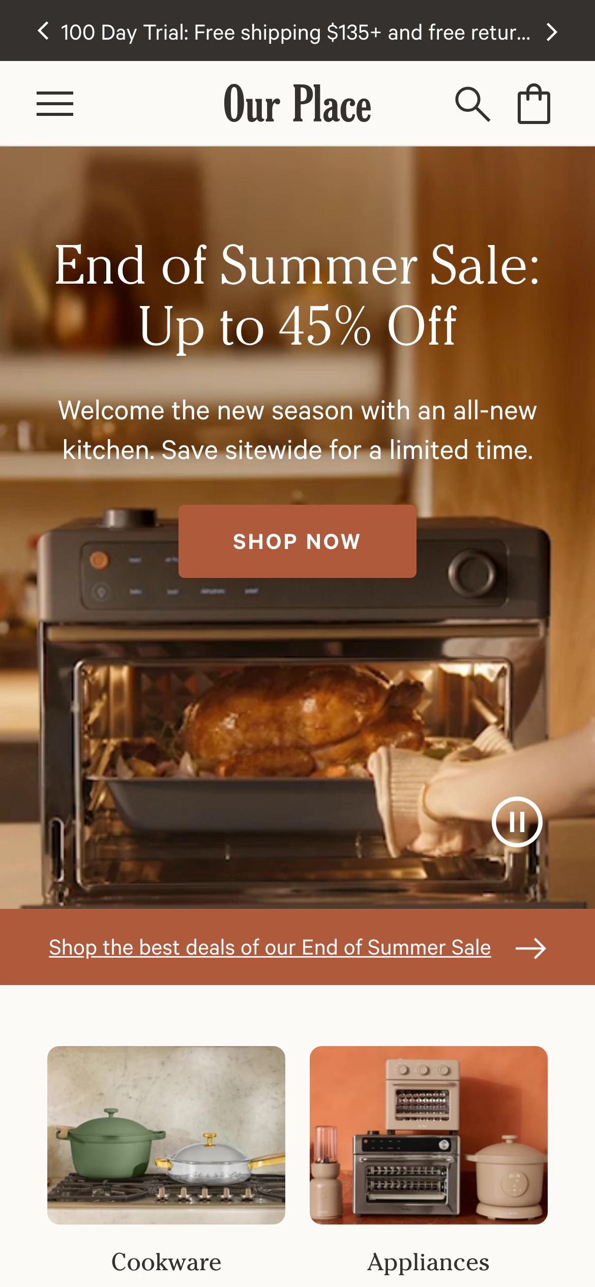 Mobile homepage of Our Place