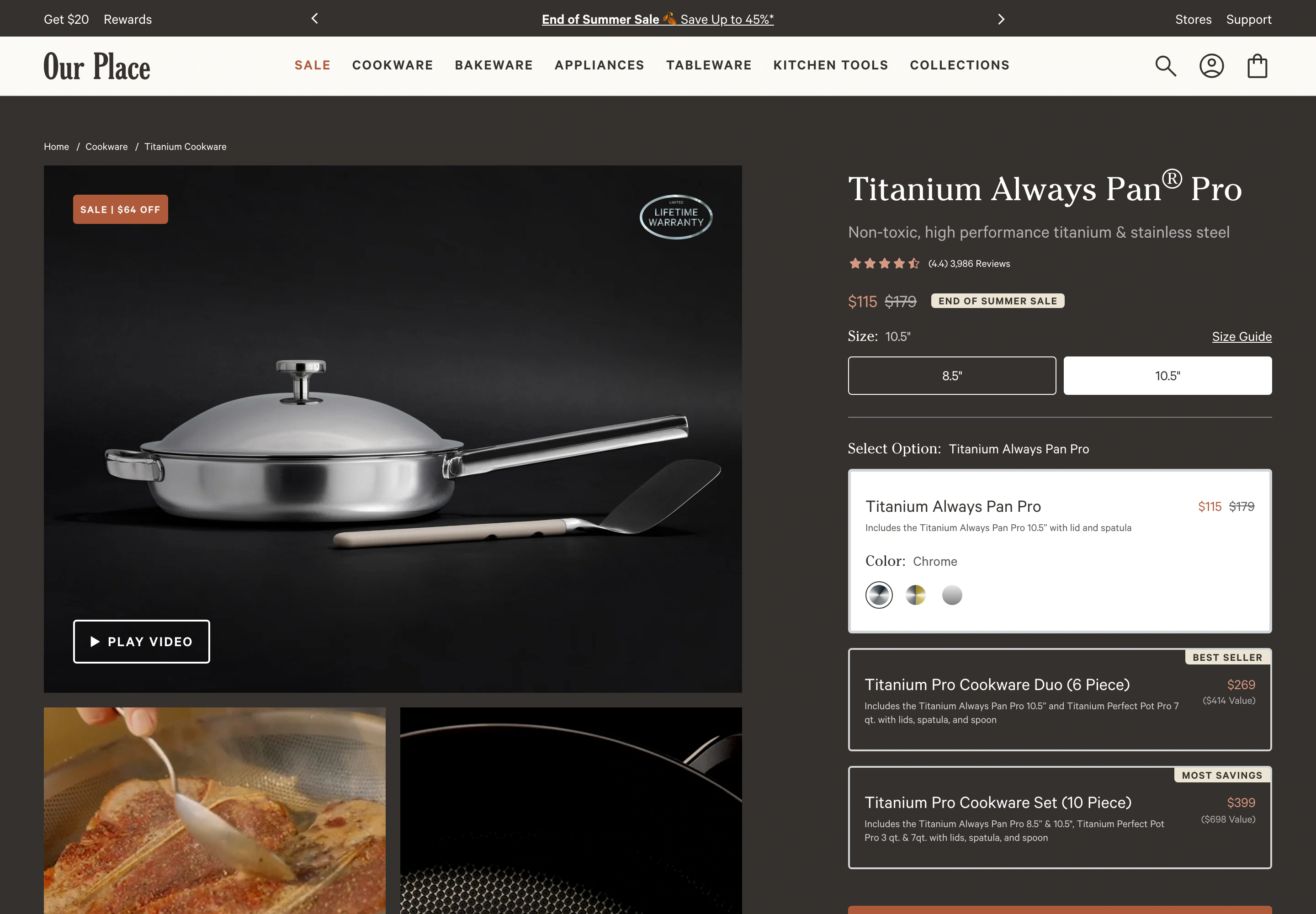 Desktop product page of Our Place