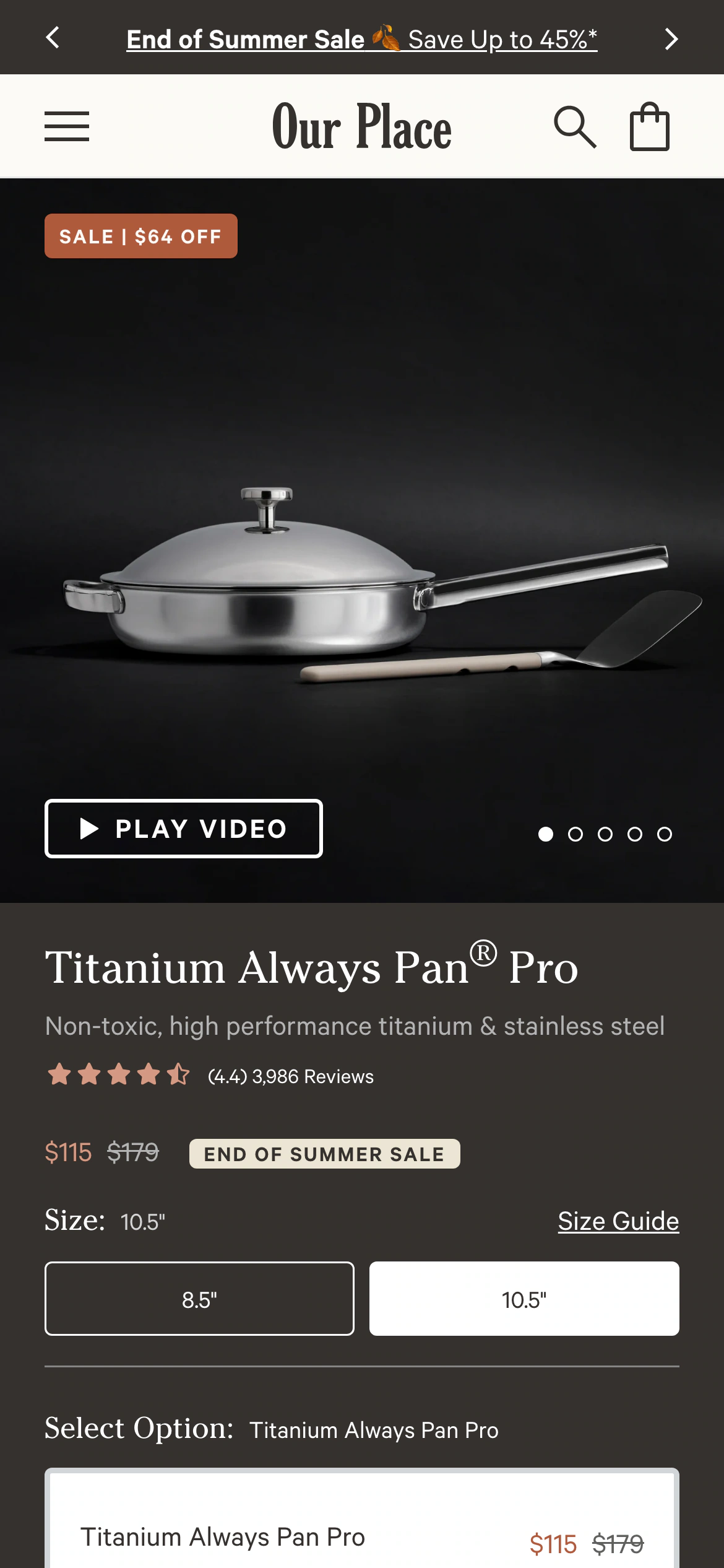 Mobile product page of Our Place