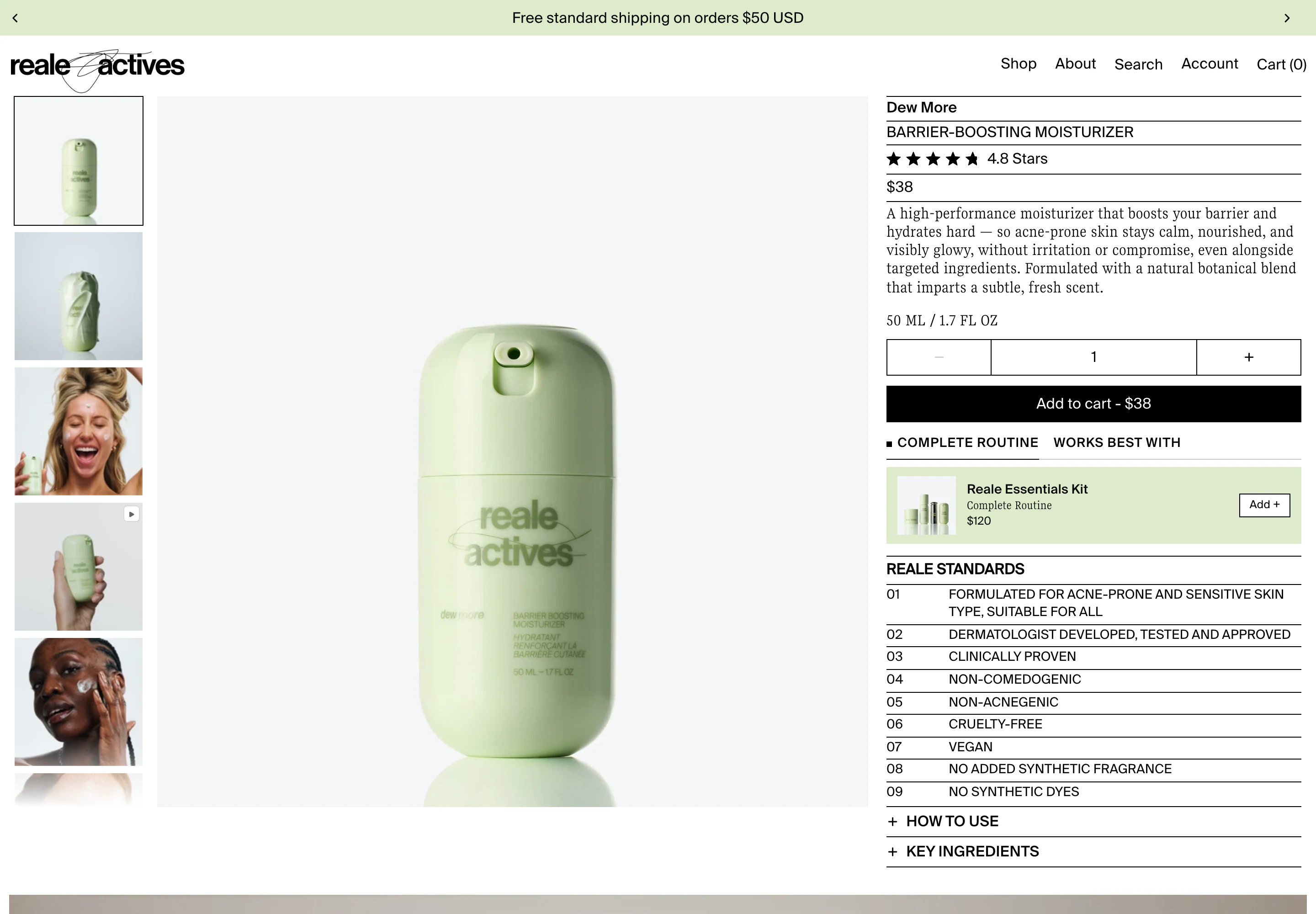 Desktop product page of Reale Actives
