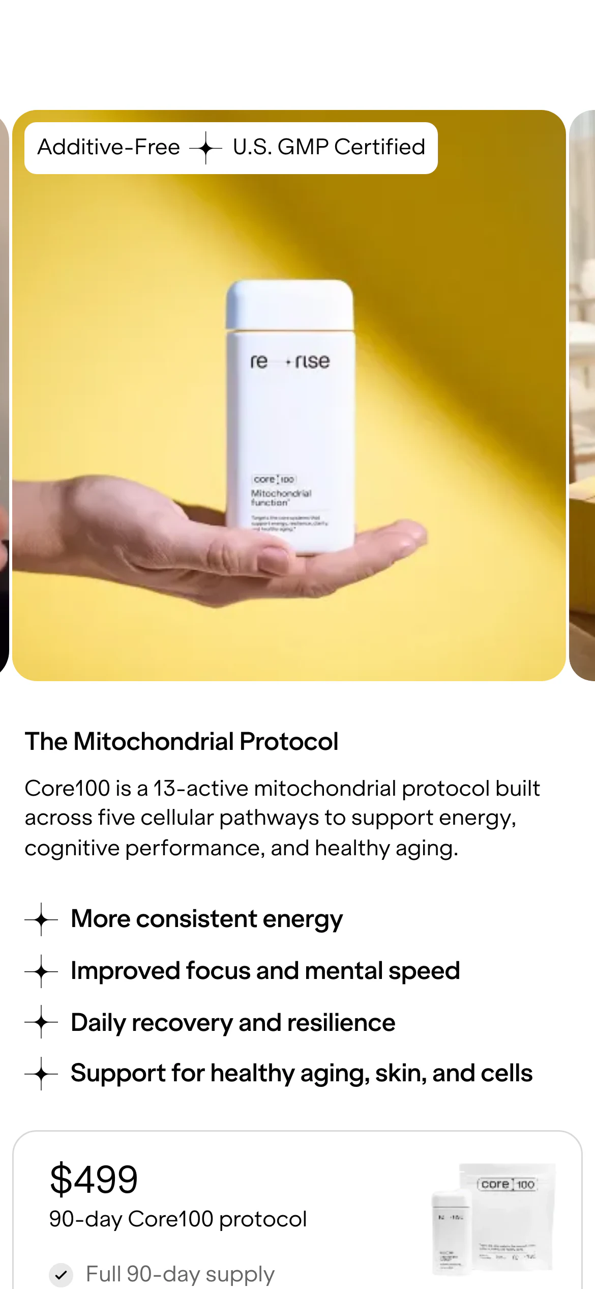Mobile product page of Rerise