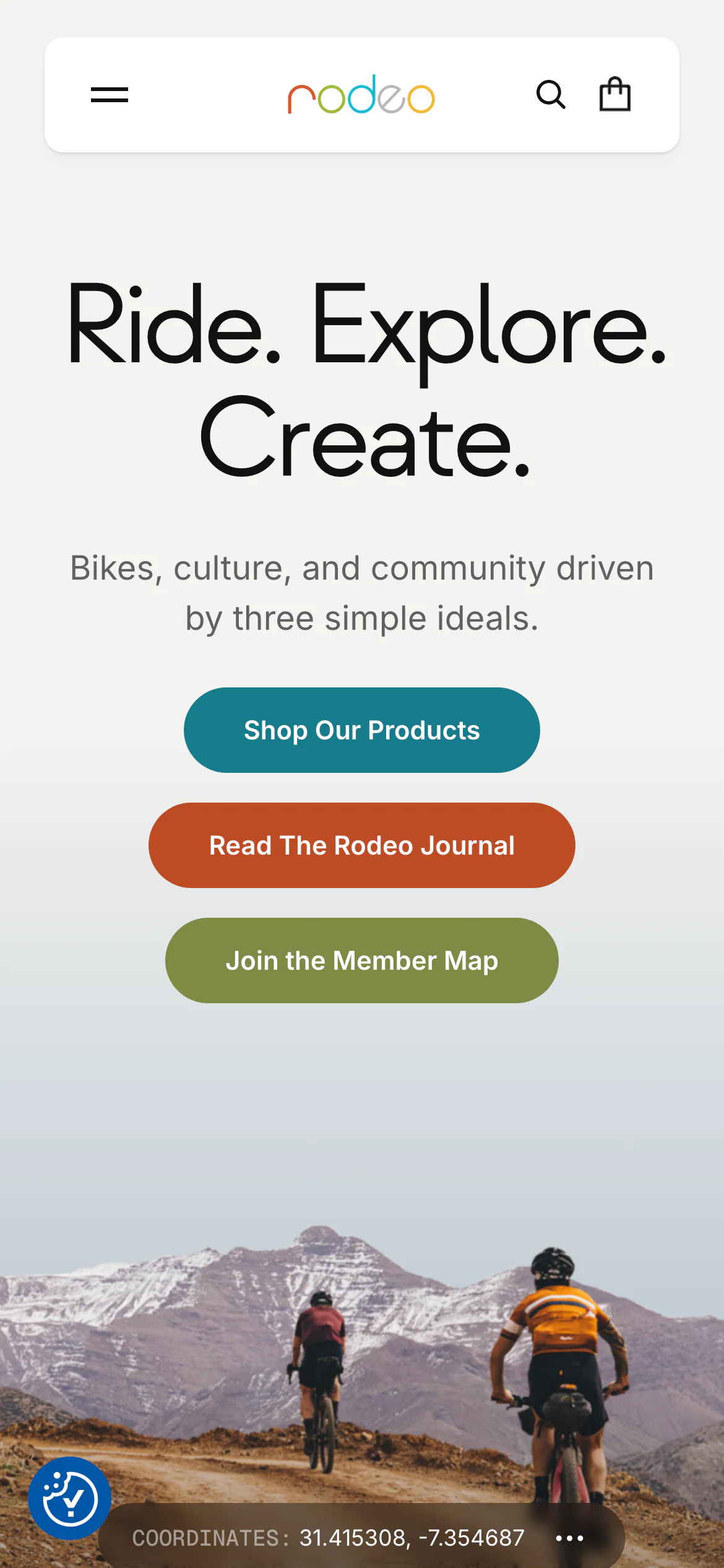 Mobile homepage of Rodeo Adventure Labs