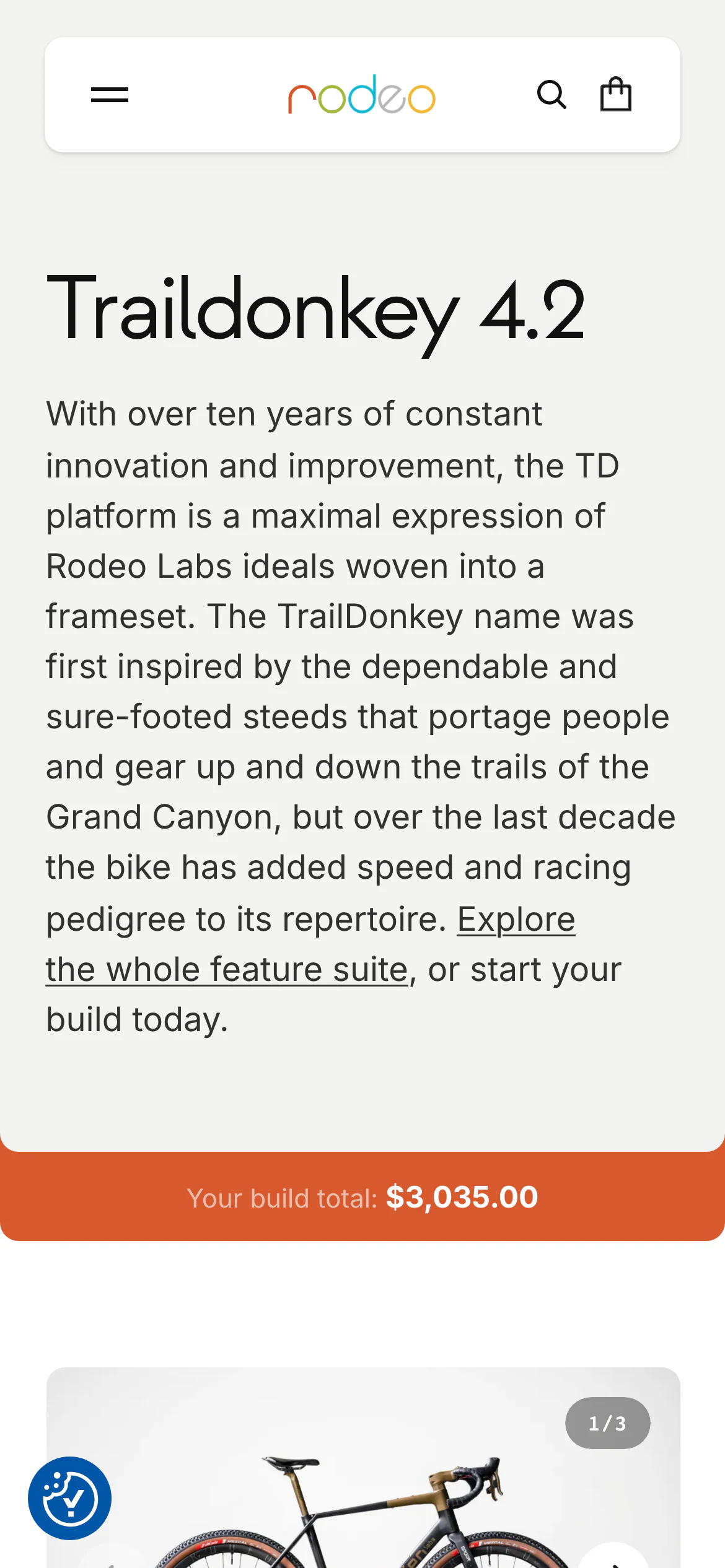 Mobile product page of Rodeo Adventure Labs
