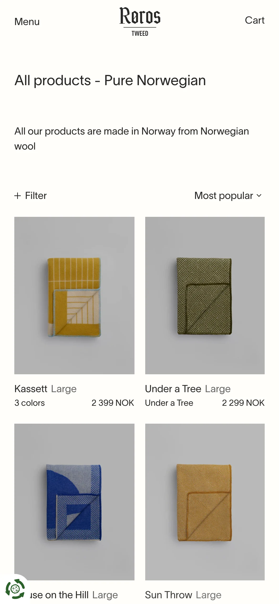 Mobile catalog of Røros Tweed