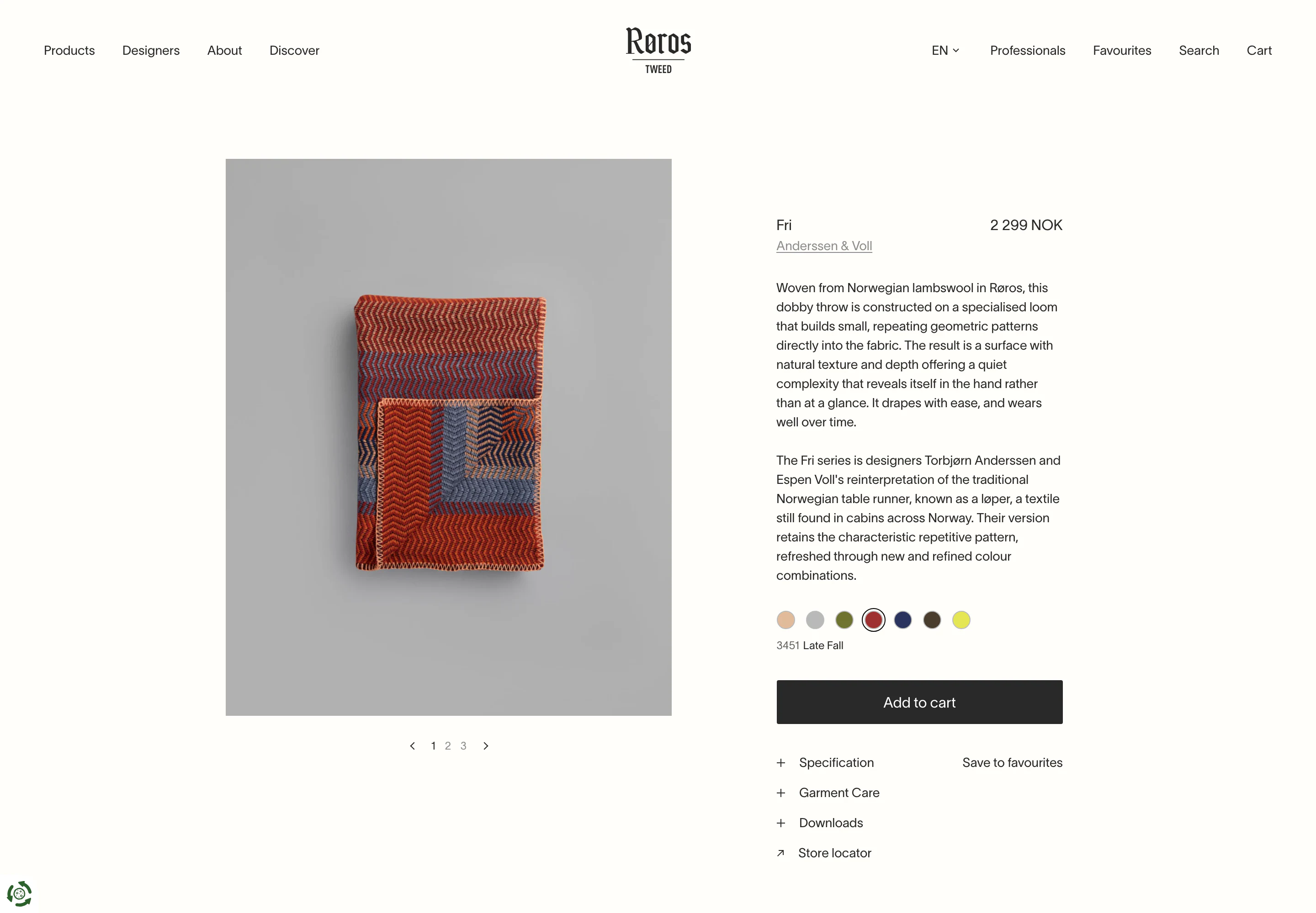 Desktop product page of Røros Tweed
