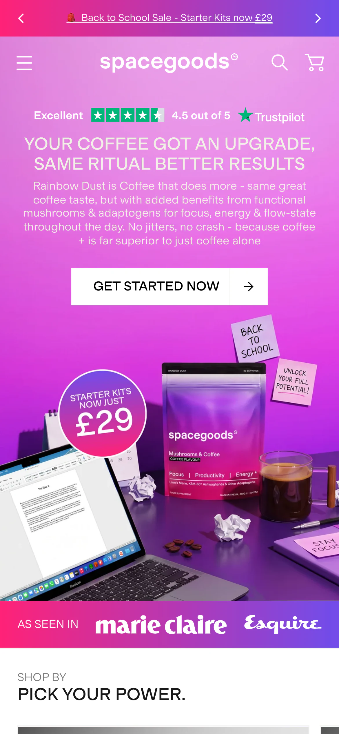 Spacegoods mobile homepage