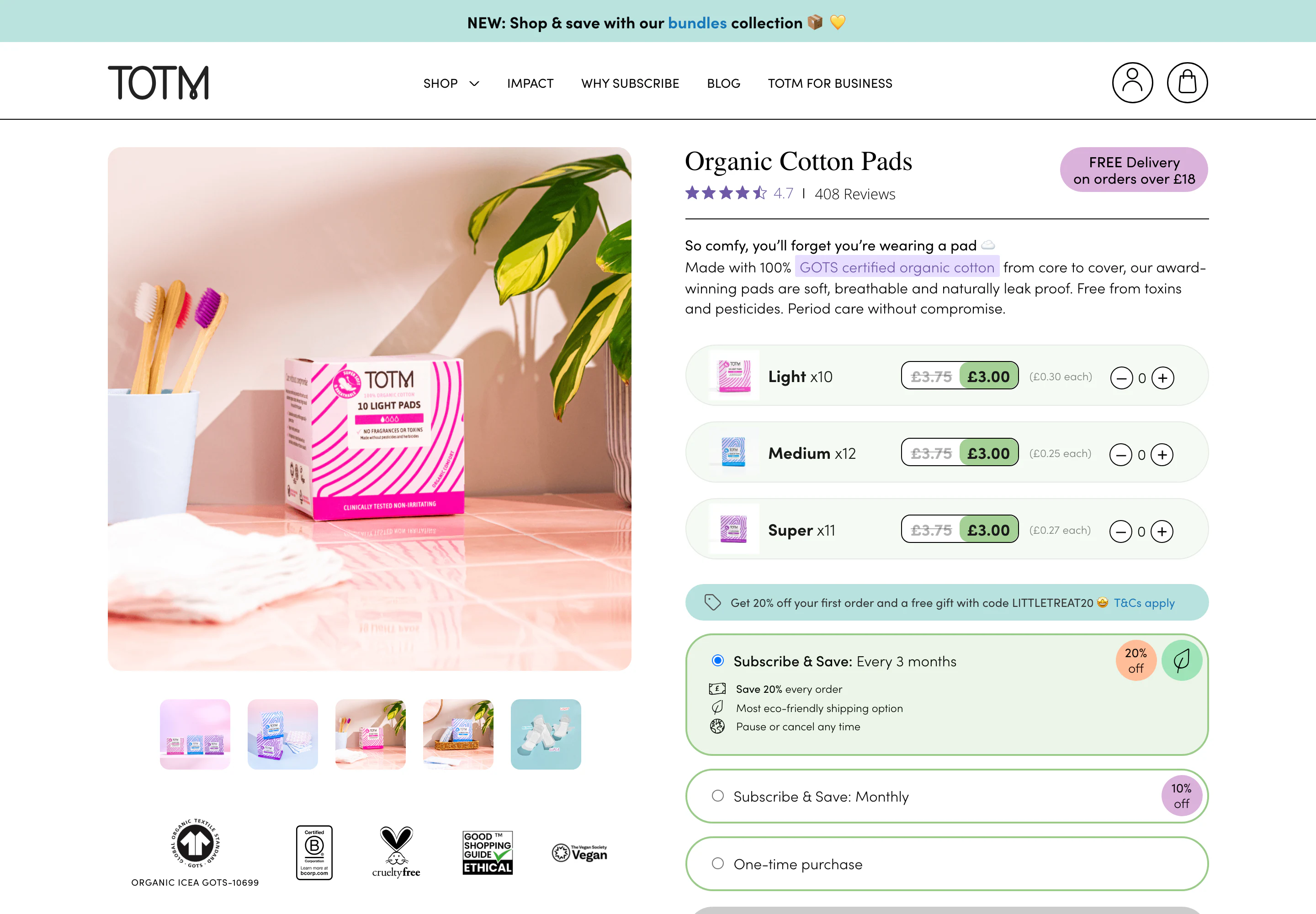 Desktop product page of TOTM