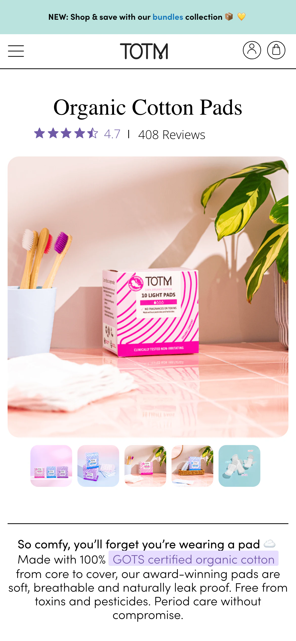 Mobile product page of TOTM